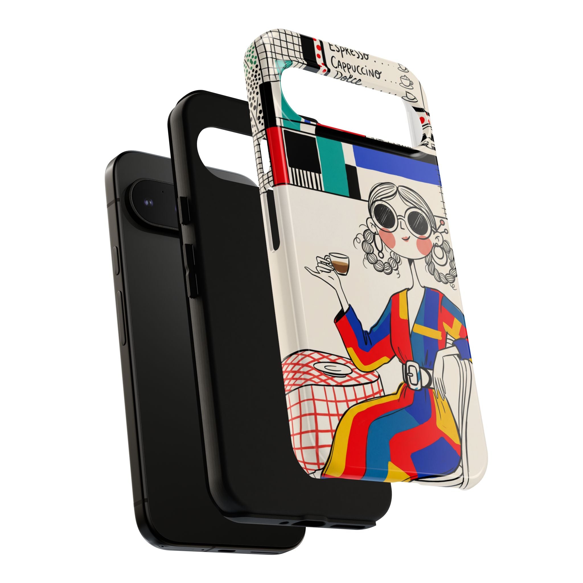 Retro Cafe Google Pixel Phone Case | Colourful Chic Woman Illustration