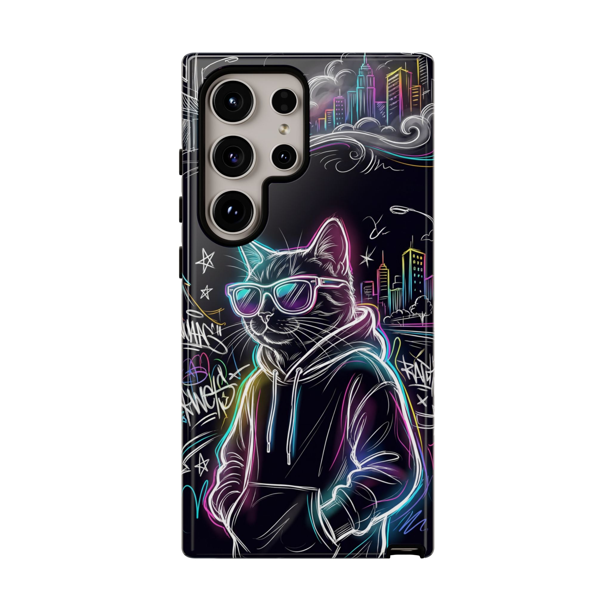 Cool Hoodie Neon Street Cat Samsung Galaxy Phone Case