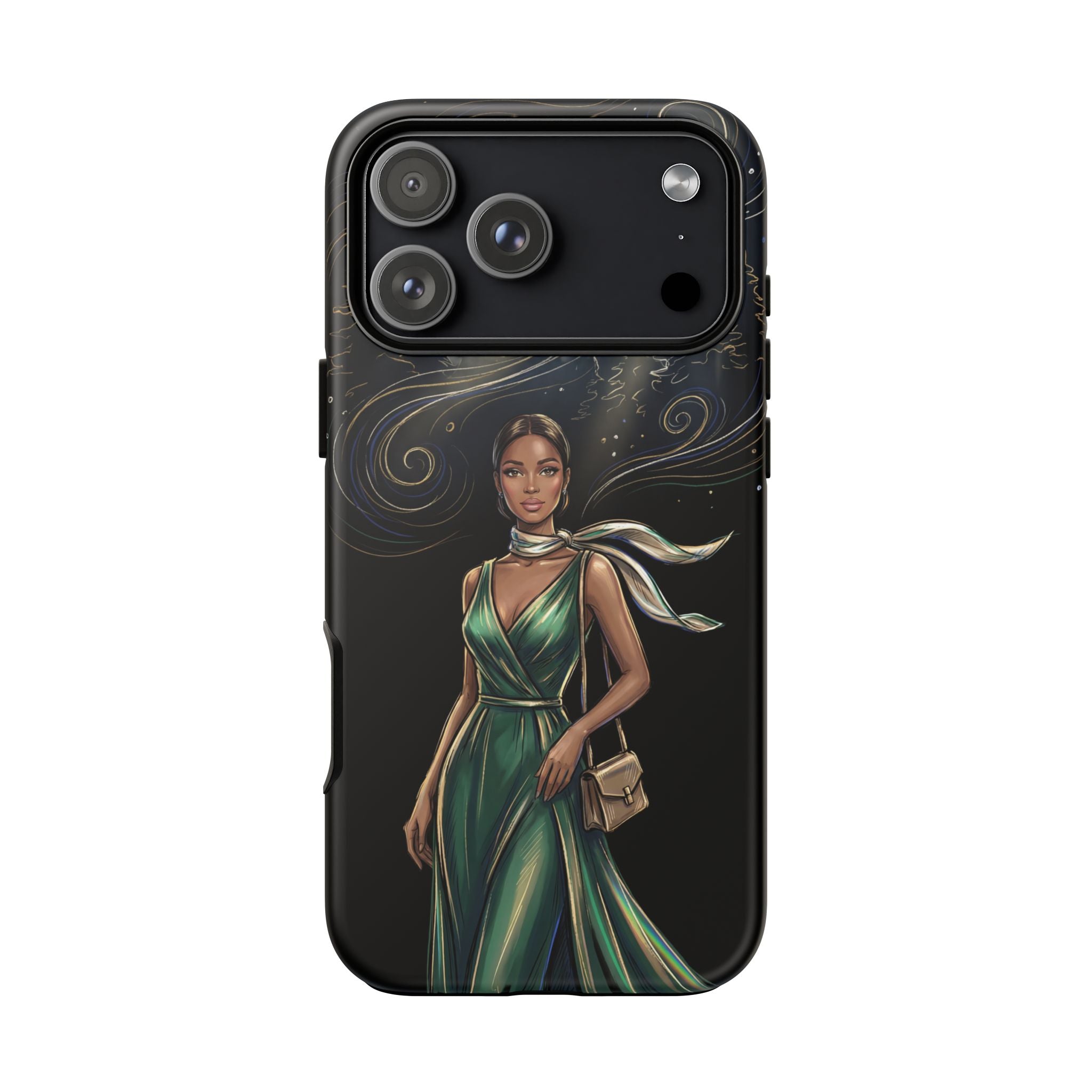 Elegant Woman in Green Dress Art Protective Tough iPhone Case