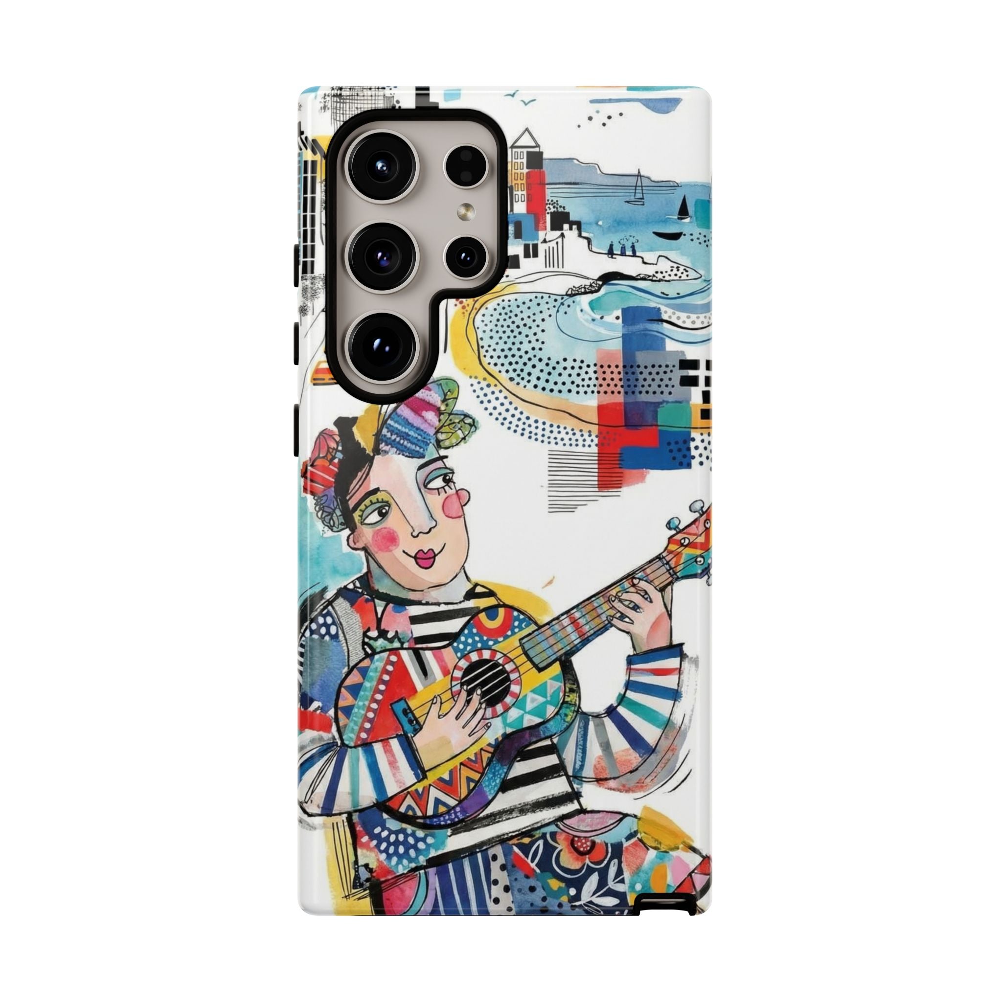 Artistic Musician Samsung Galaxy Phone Case | Colorful Guitar Cityscape Tough Case