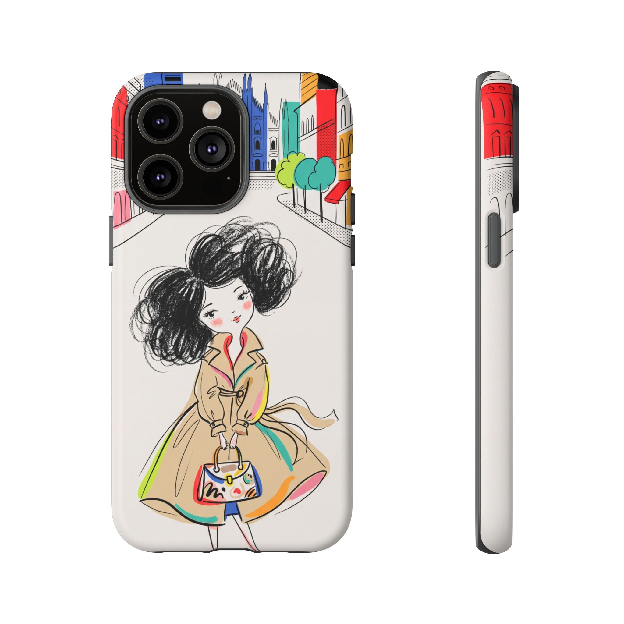 Illustrated Trench Coat Fashion Chic City Girl iPhone Case