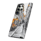 Italy Street Samsung Galaxy Case | Black & White Cityscape with Orange Accents
