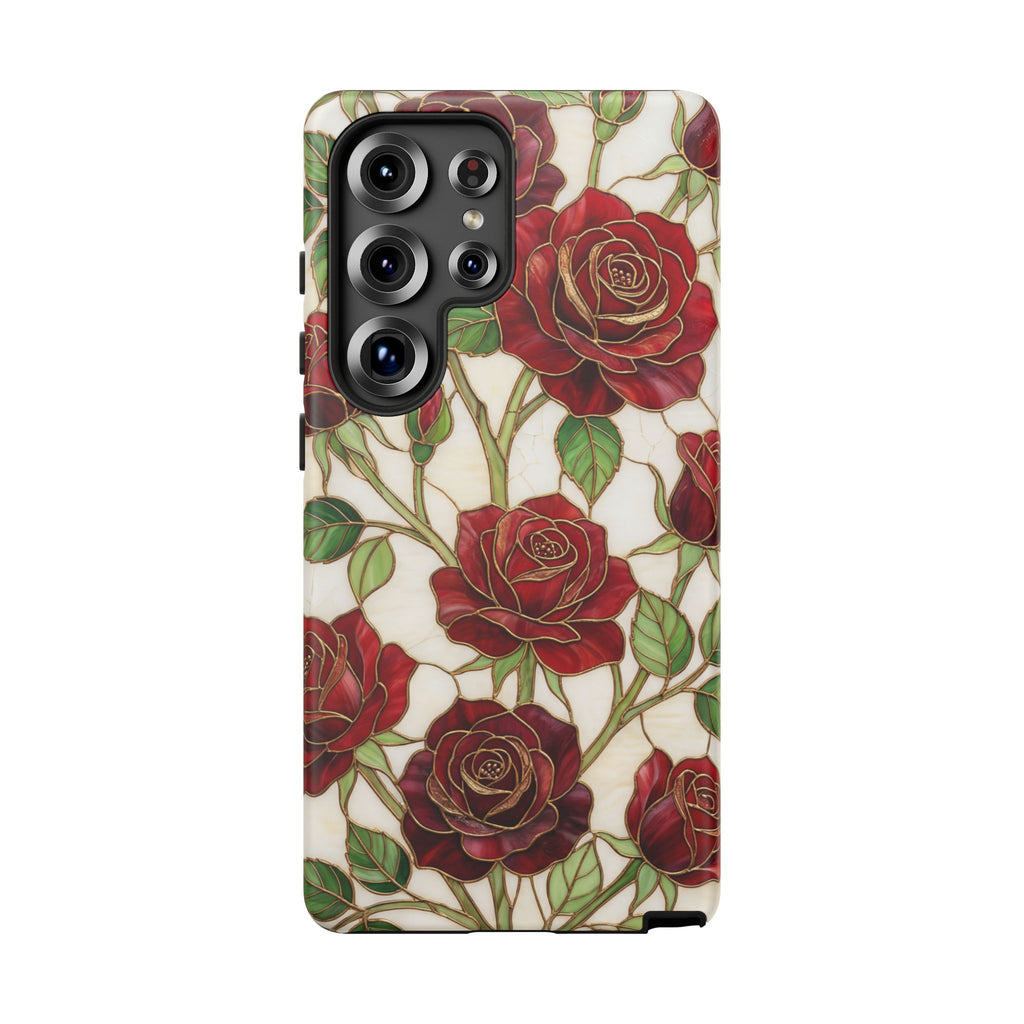 Custodia resistente per Samsung Galaxy con motivo floreale vintage a rosa rossa
