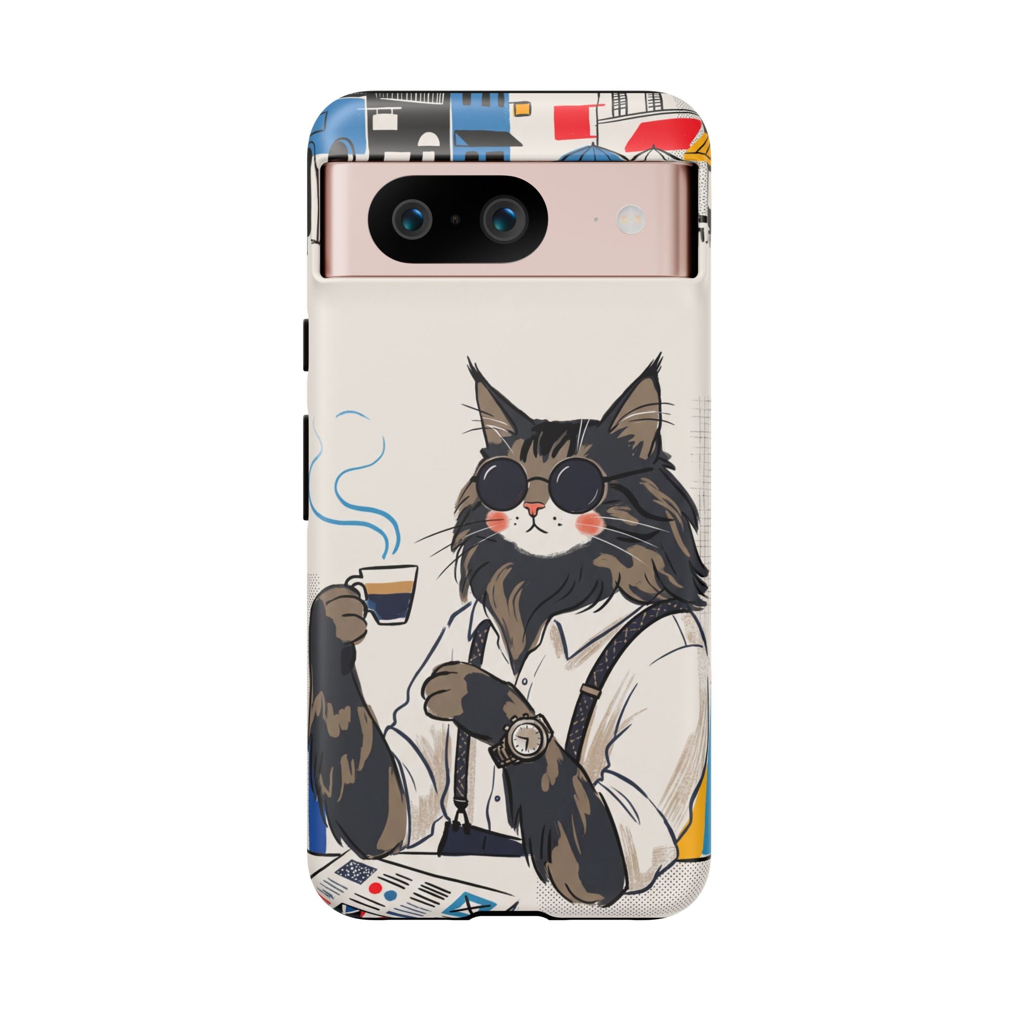 Cat Barista Google Pixel Phone Case | Cool Cat in Sunglasses Coffee Shop Design
