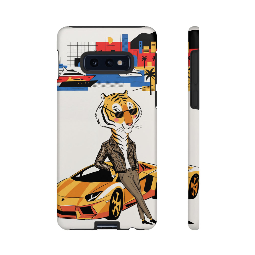 Stylish Tiger with Sports Car Illustration Samsung Galaxy Phone Case