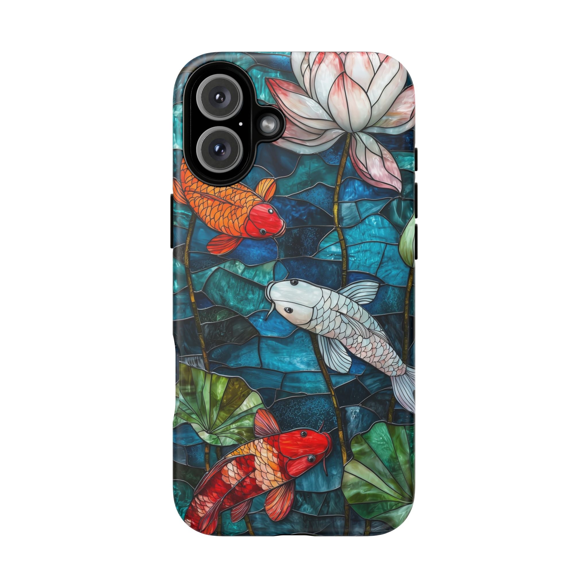 Koi Pond Tough iPhone Case — Stained Glass Lotus & Koi Design