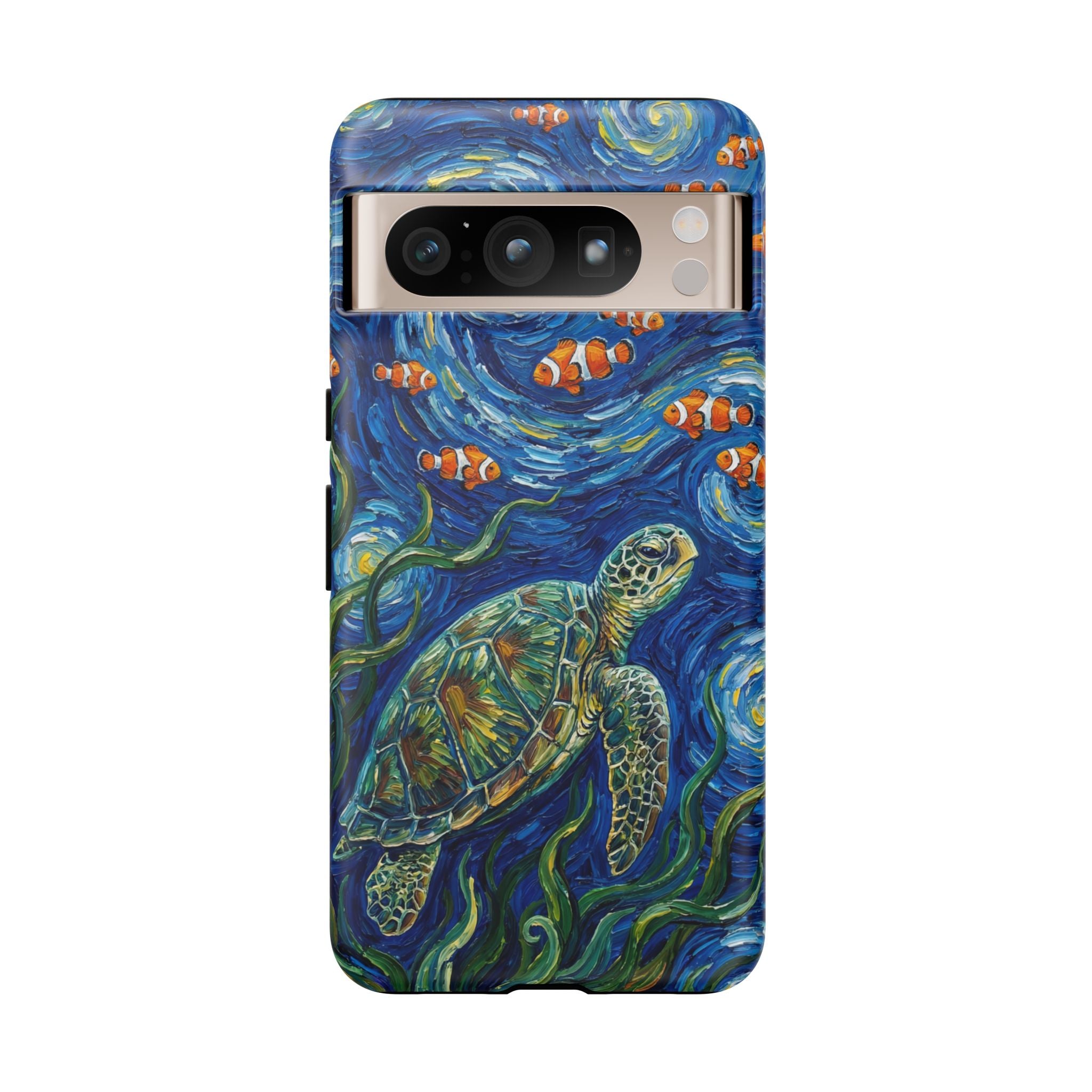Sea Turtle & Clownfish Tough Google Pixel Case | Van Gogh Style Ocean Art