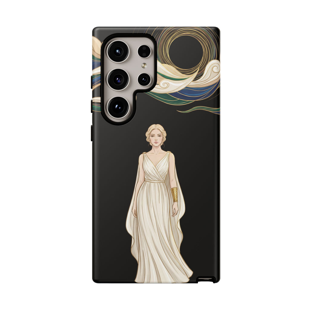 Art Nouveau Goddess Samsung Galaxy Phone Case | Elegant Woman Illustration on Black
