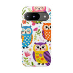 Cute Colorful Owls Google Pixel Phone Case | Cute Owl Pattern Tough Case