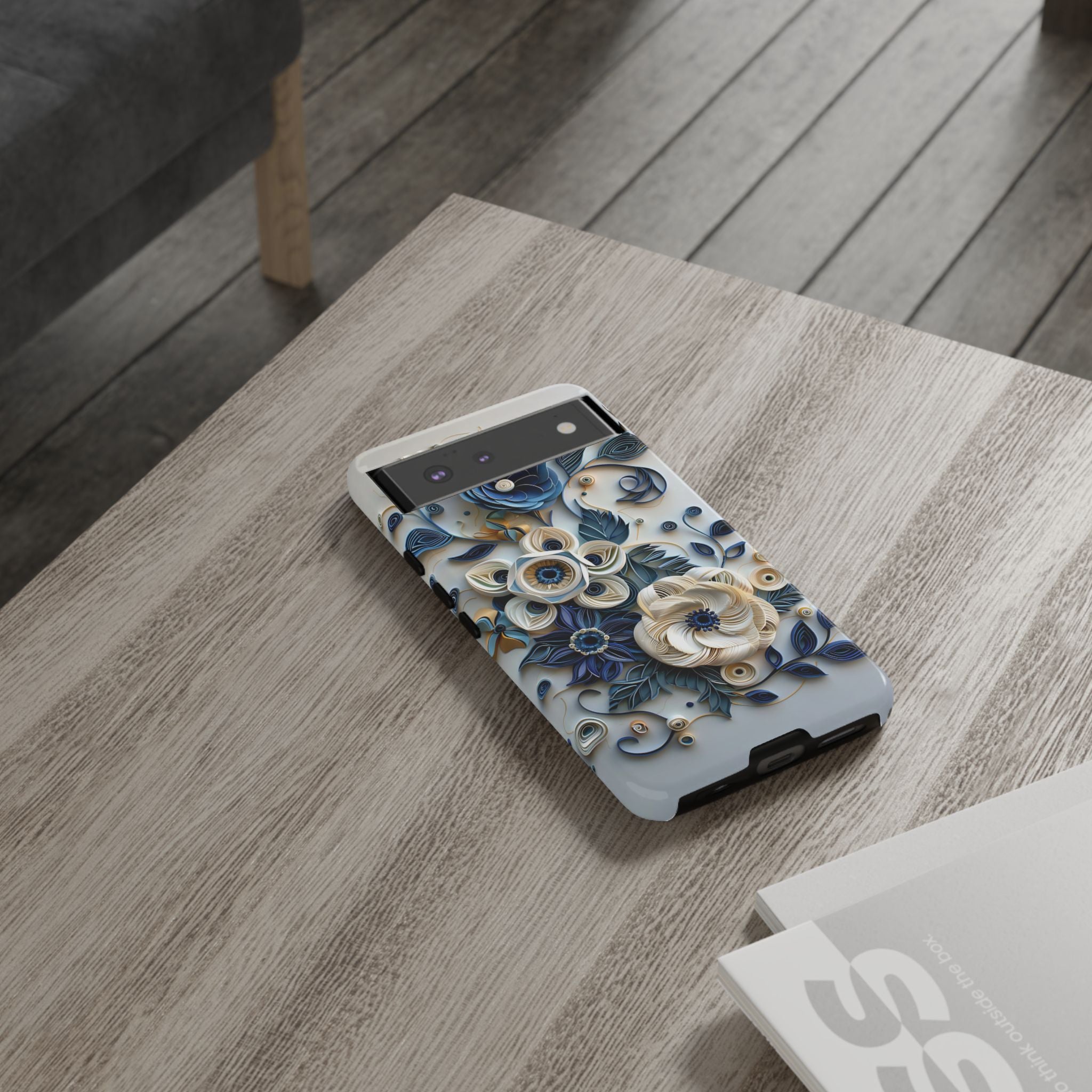 Floral Quilled Art Google Pixel Case — Blue & Cream Decorative Protection