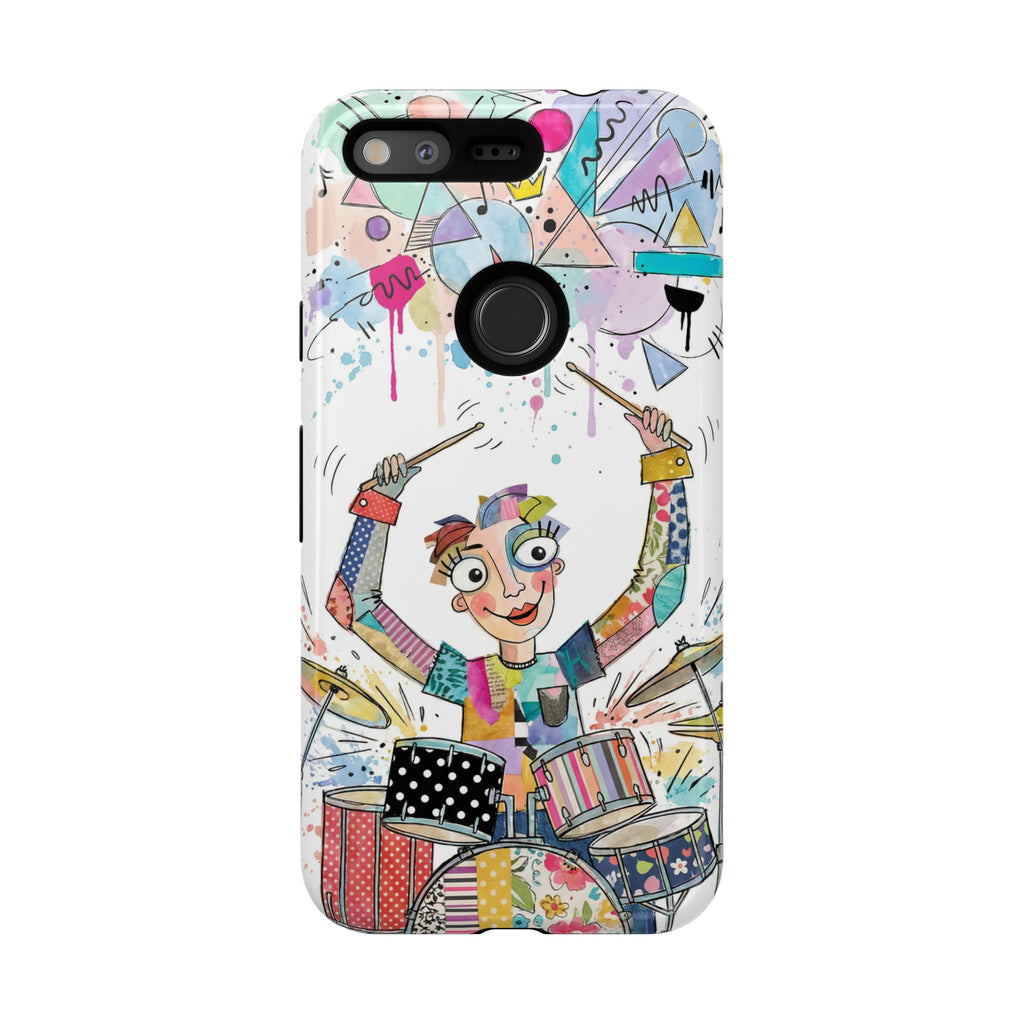 Custodia per telefono Google Pixel Drummer Boy | Cover protettiva colorata con batteria da cartone animato