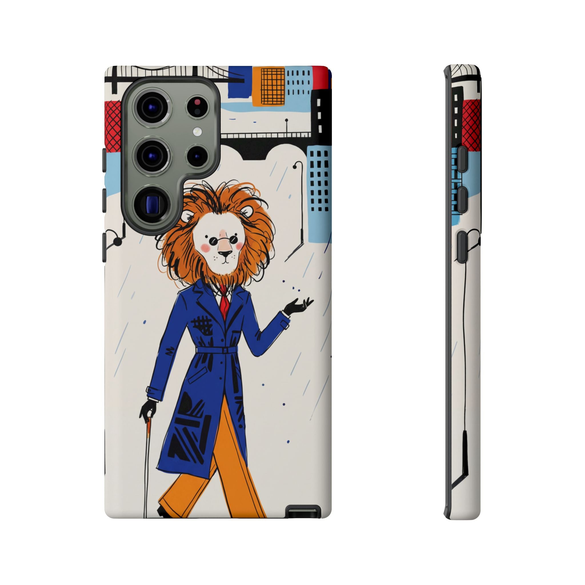 Lion Gentleman Samsung Galaxy Phone Case | Dapper Lion in City Rain