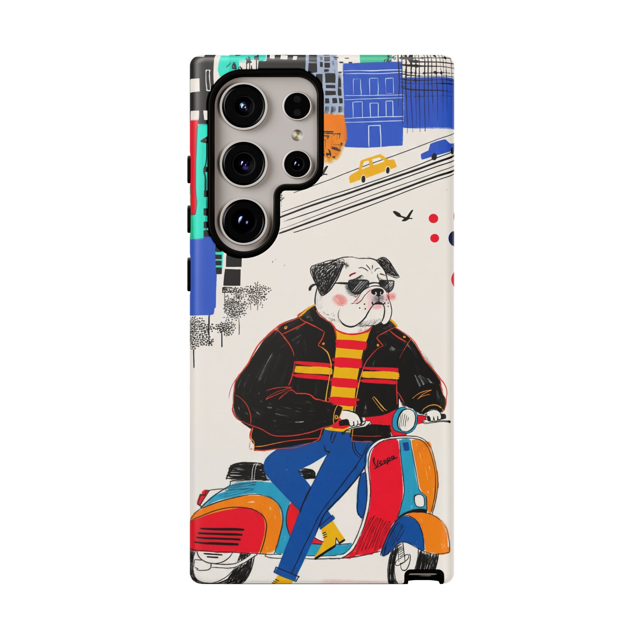 Bulldog Vespa Samsung Galaxy Phone Case | Retro Scooter Dog Protective Cover