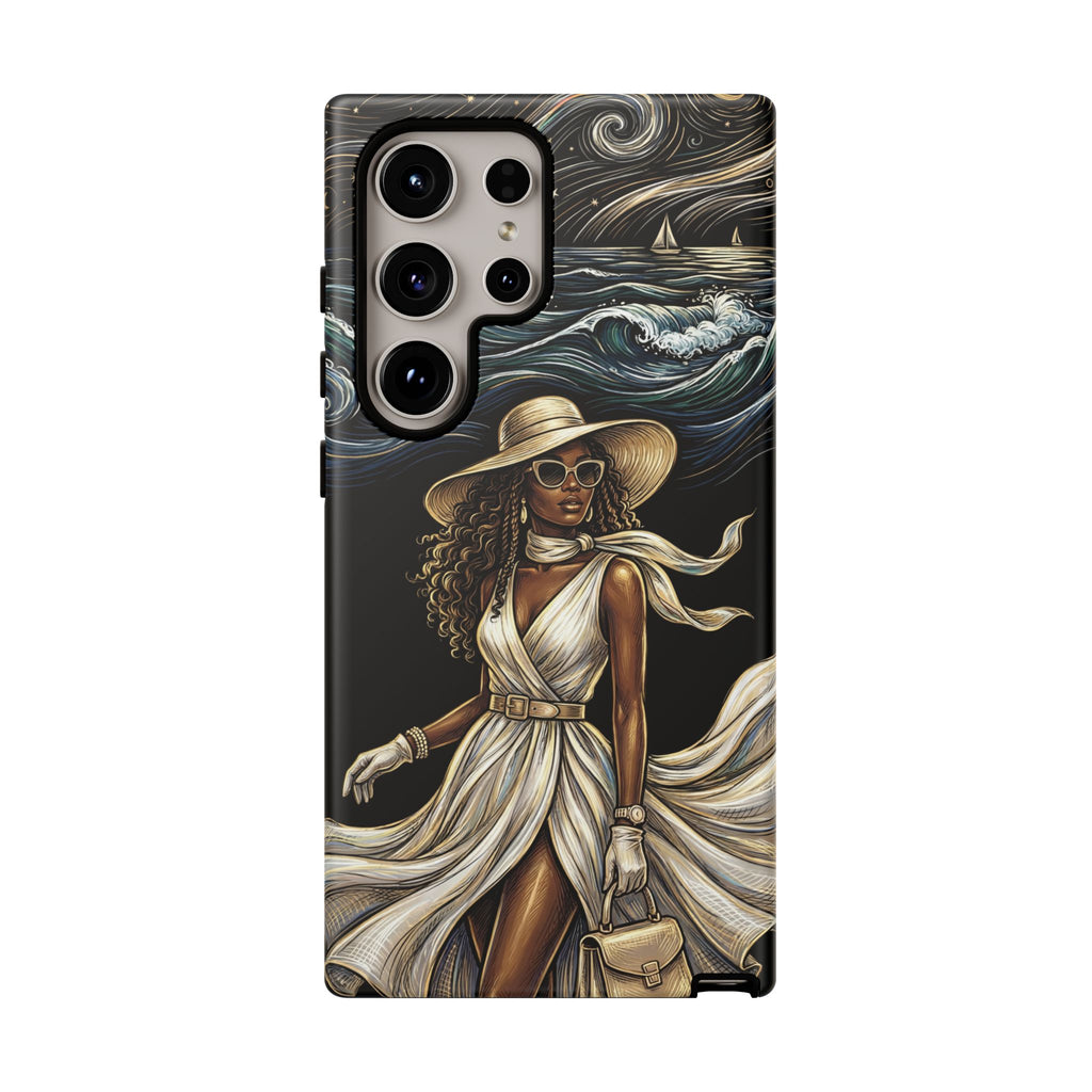 Samsung Galaxy Phone Case | Elegant Black Woman in Flowing Dress by the Sea