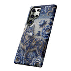 Blue Floral Wolf Tough Samsung Galaxy Phone Case | Moonlit Wolf Protective Cover