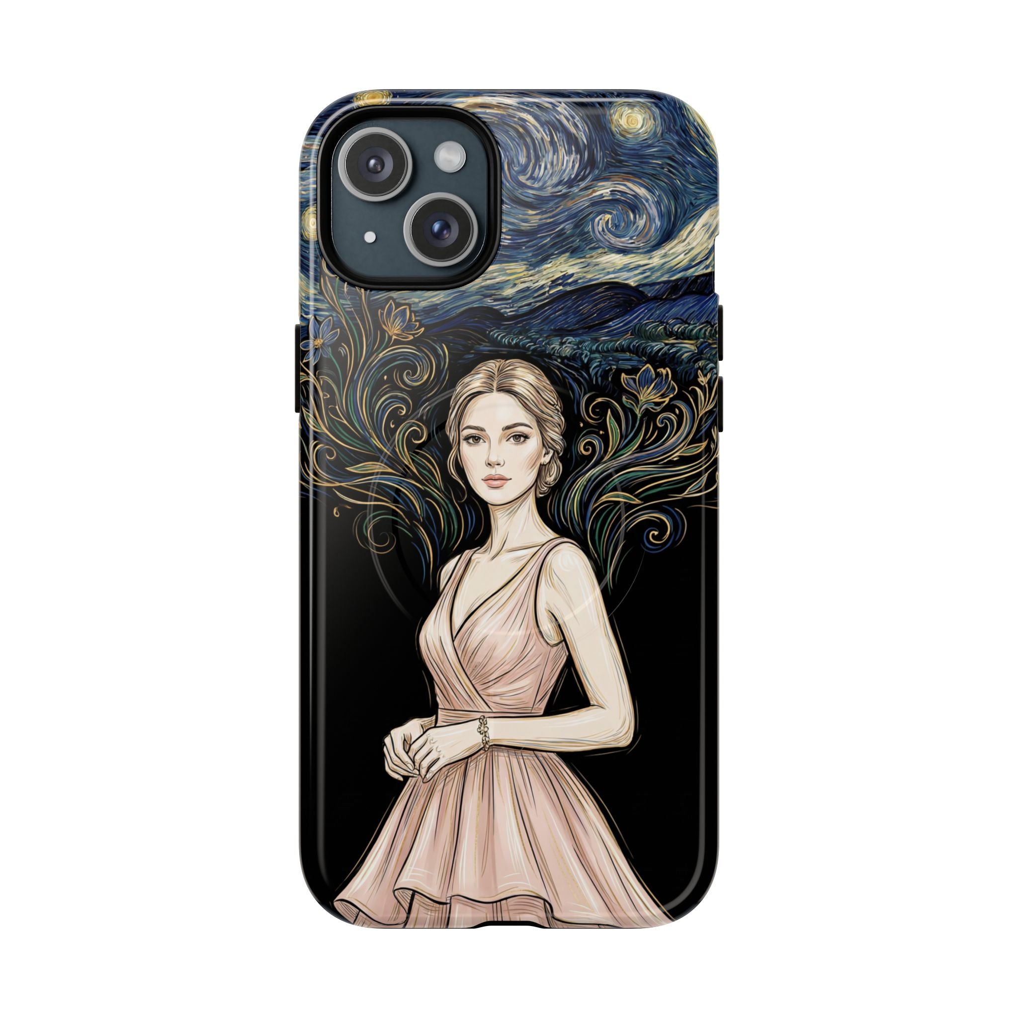 Art Nouveau Starry Night MagSafe iPhone Case | Elegant Woman Illustration Tough Case