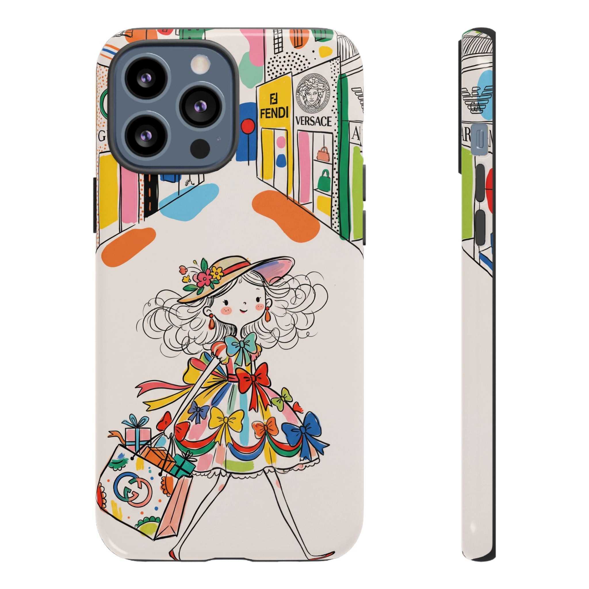 Cute Fashion Girl iPhone Case | Colourful Shopping Street Design