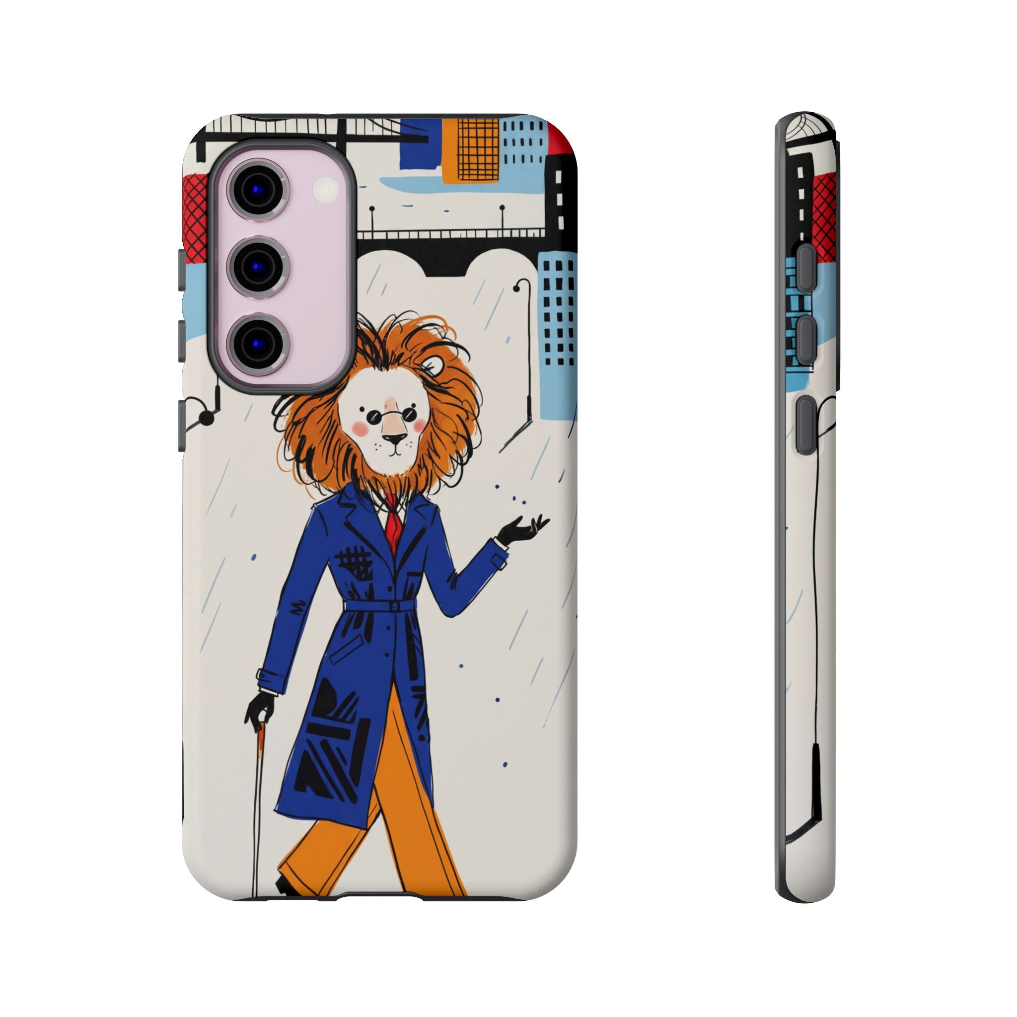 Lion Gentleman Samsung Galaxy Phone Case | Dapper Lion in City Rain
