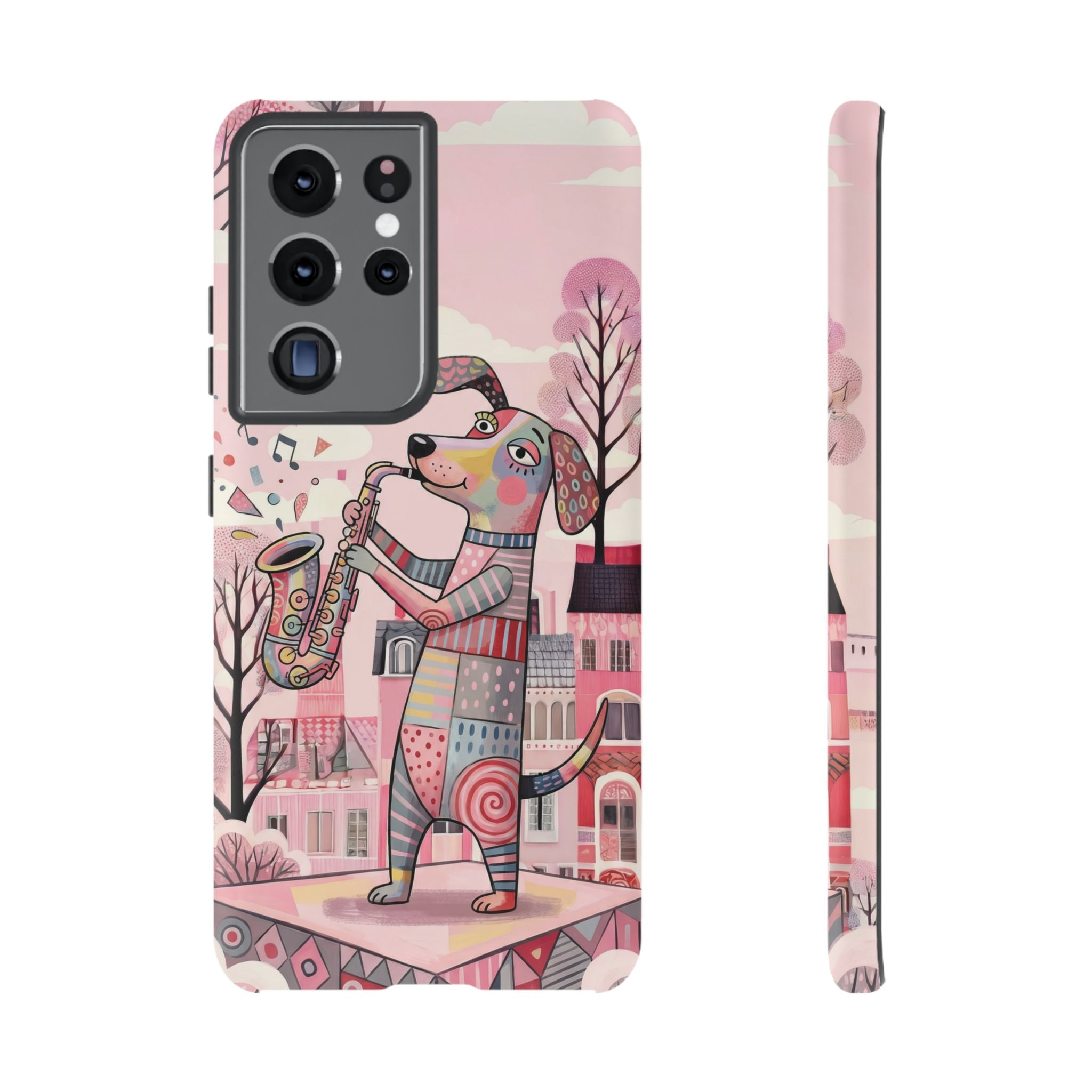Saxophone Dog Samsung Galaxy Phone Case | Cute Pink Musical Art Protective Case