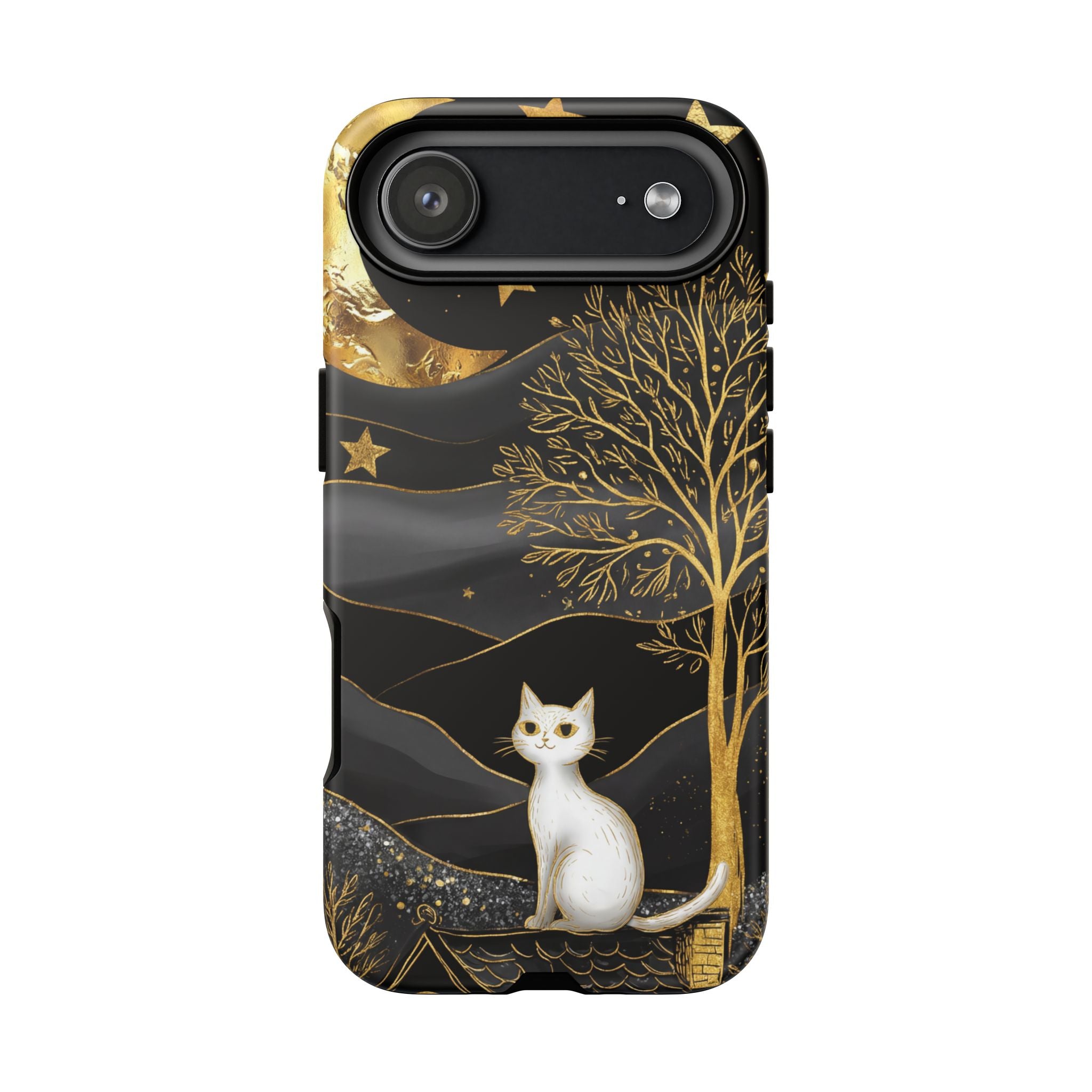 Celestial Cat iPhone Case | Gold Moon & Star iPhone Cover