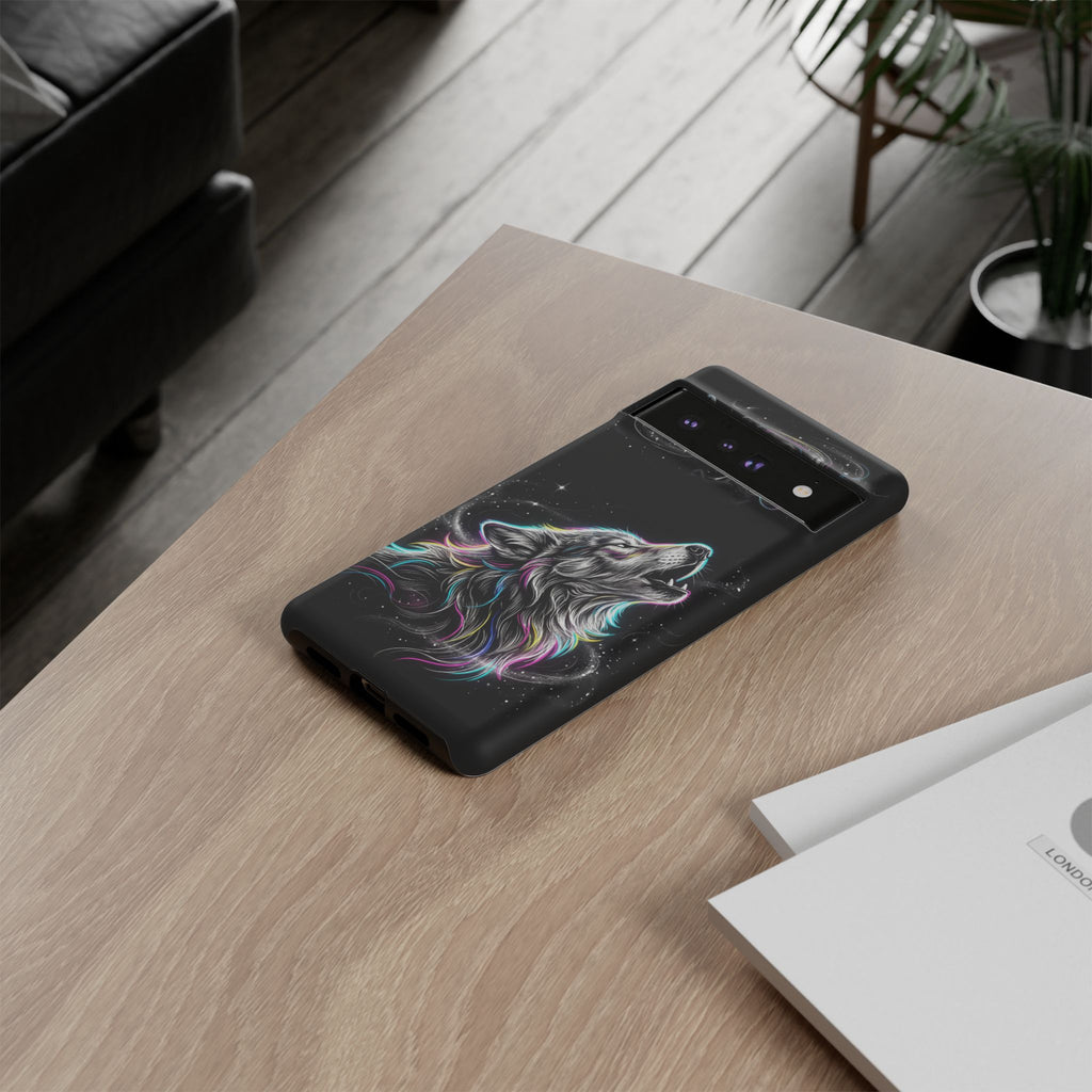 Wolf Galaxy Tough Google Pixel Phone Case | Colorful Howling Wolf Space Design