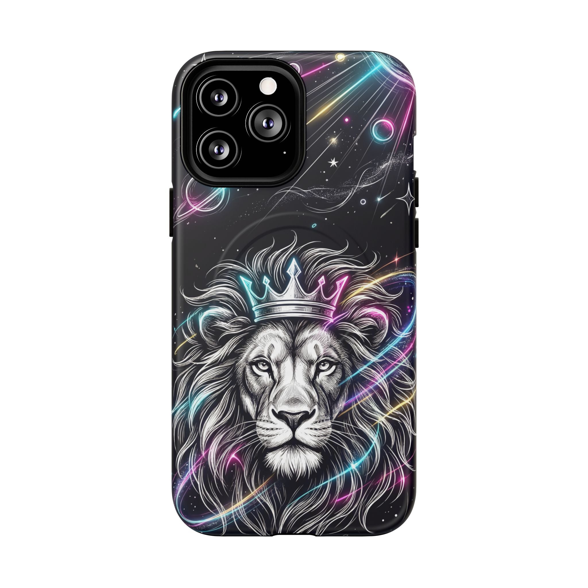 Galaxy Lion MagSafe iPhone Case | Neon Crowned Lion Protective Case