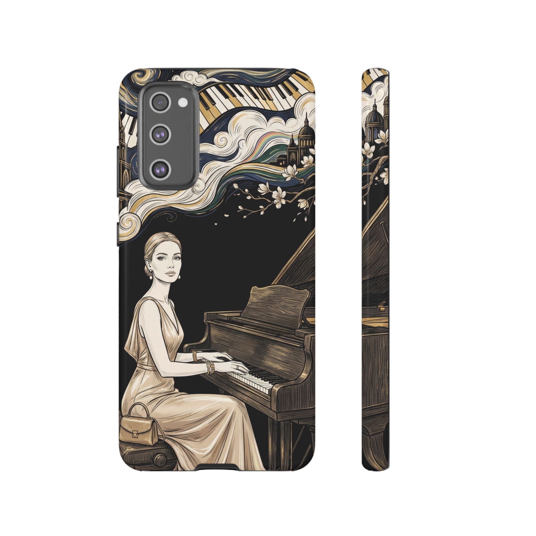 Elegant Piano Woman Samsung Galaxy Phone Case | Vintage Art Deco Music Design
