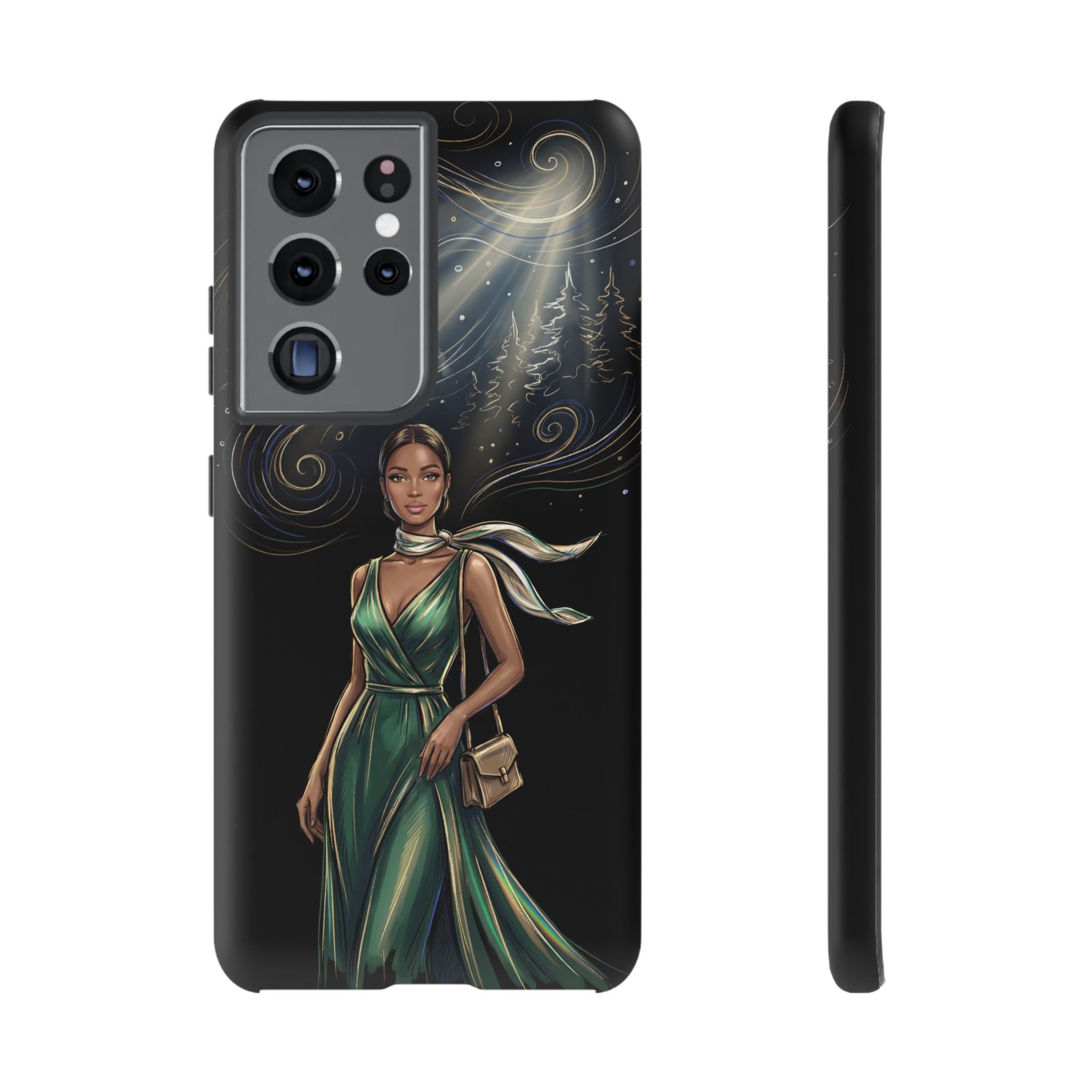 Elegant Woman in Green Dress Art Protective Tough Samsung Galaxy Phone Case