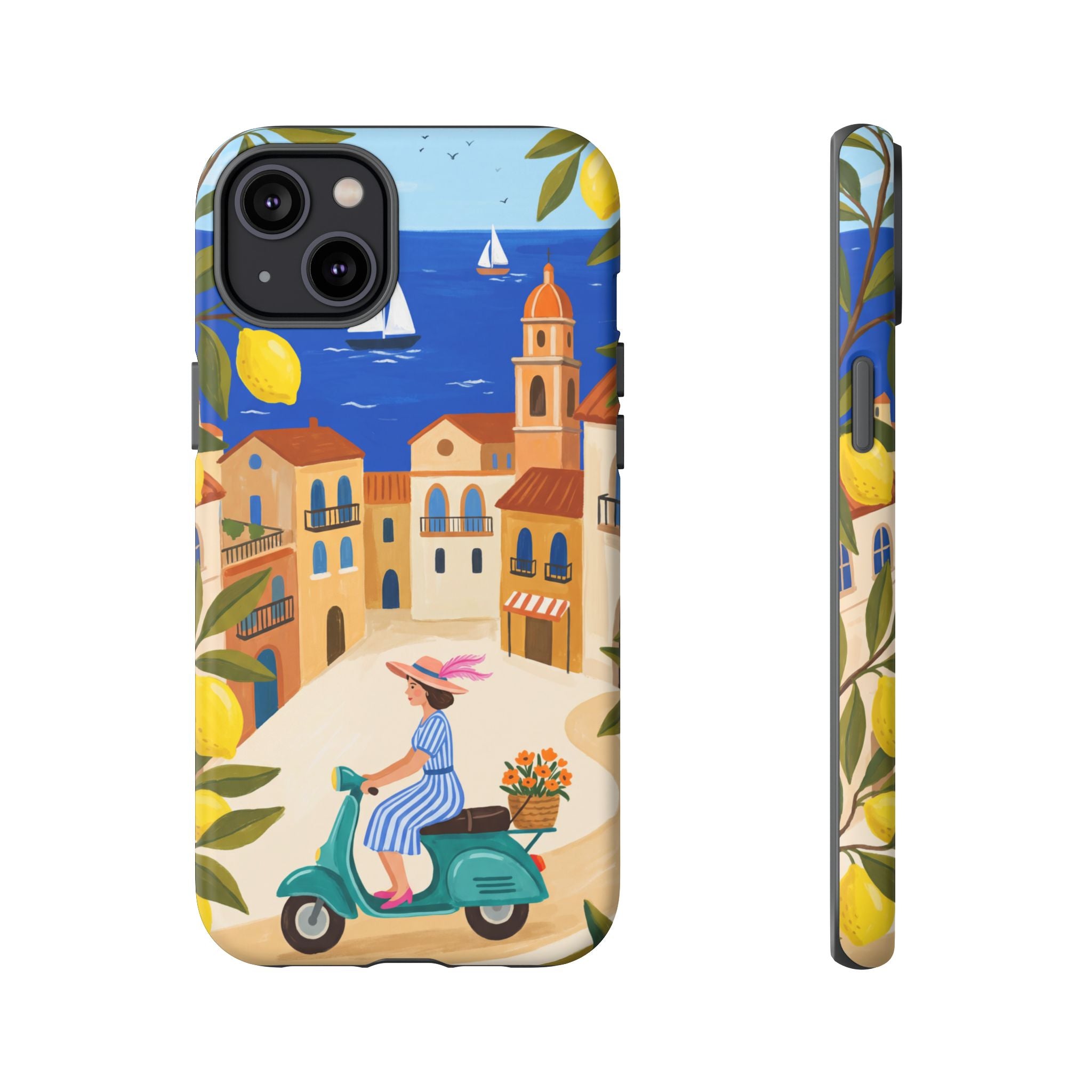 Mediterranean Scooter iPhone Case | Coastal Lemon Grove Design