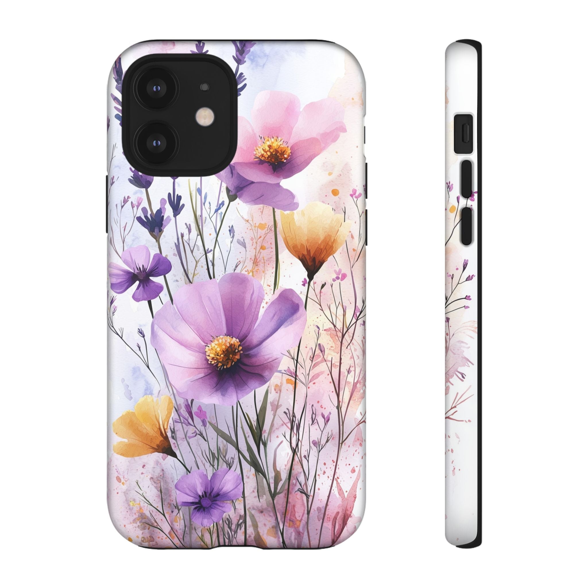 Floral Watercolour Tough iPhone Case | Purple & Yellow Wildflowers
