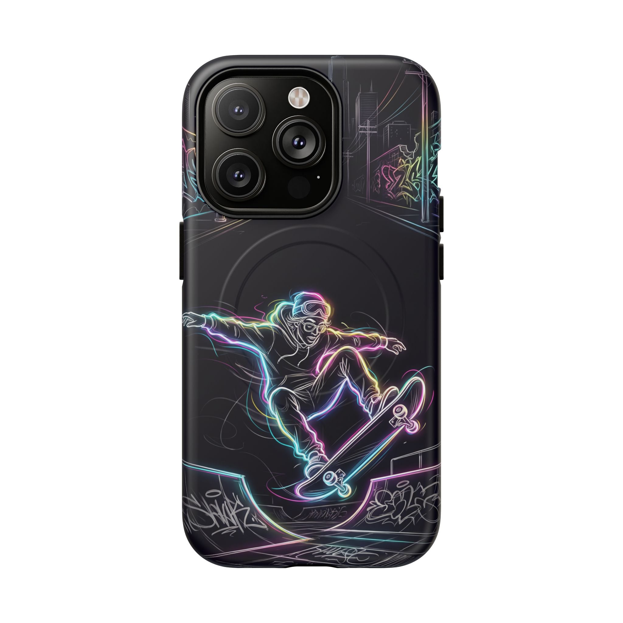 Neon Skateboard MagSafe iPhone Case | Glow Skatepark Protective Cover