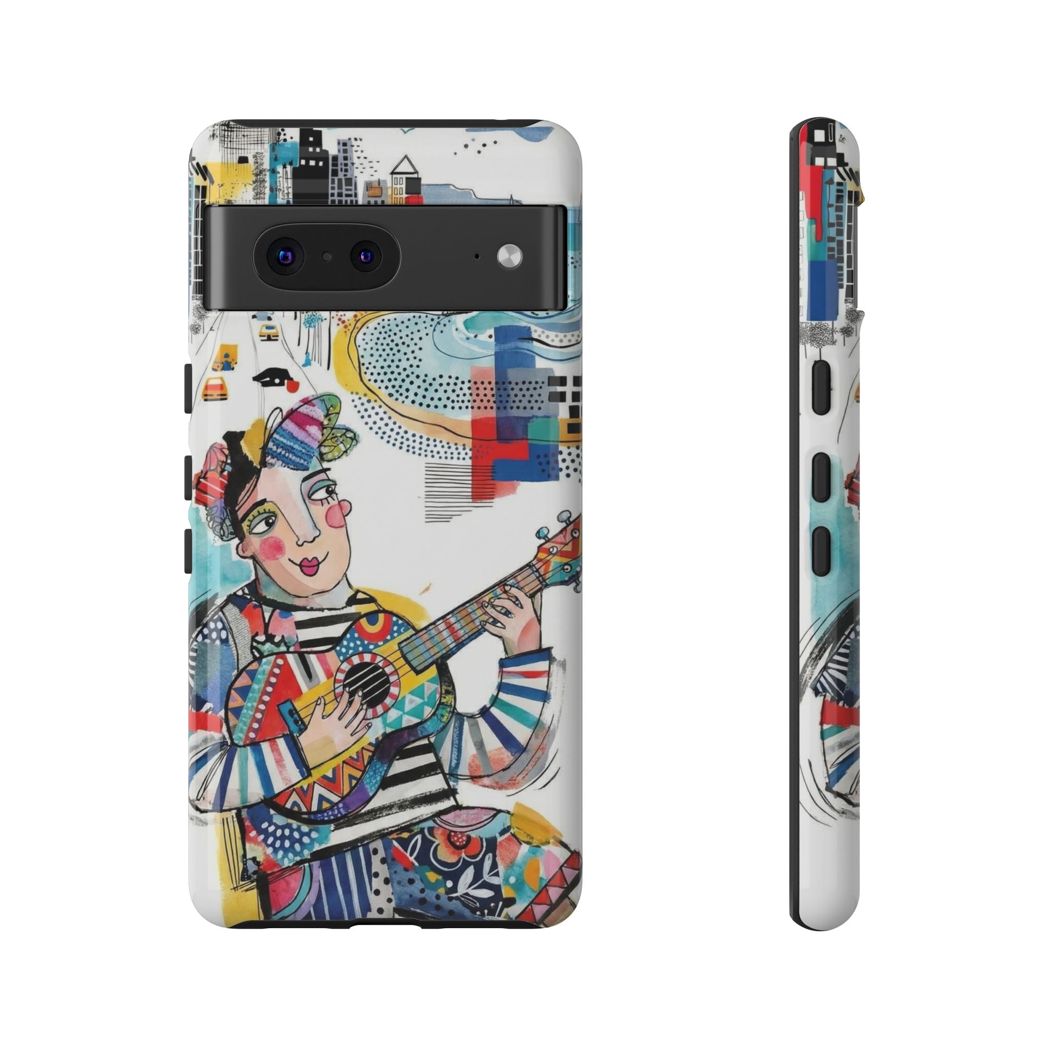 Artistic Musician Google Pixel Phone Case | Colorful Guitar Cityscape Tough Case