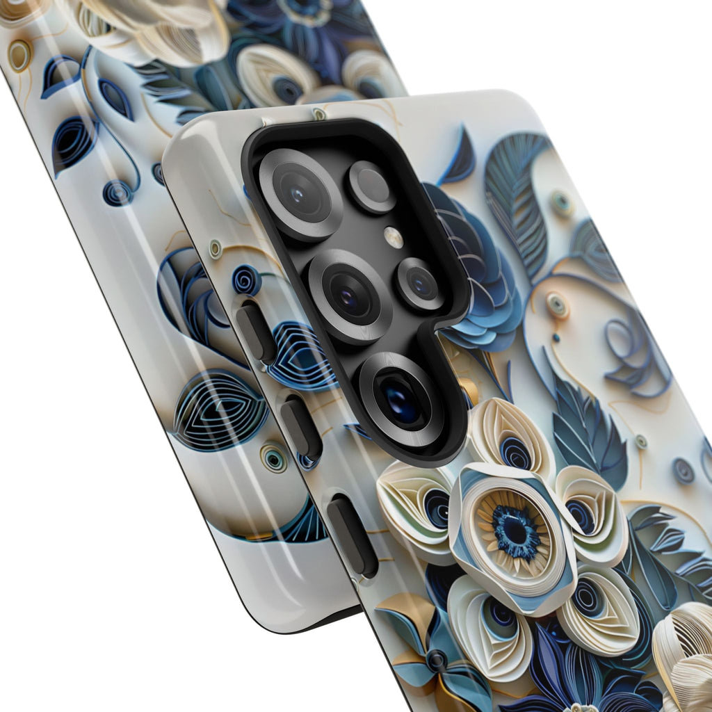 Floral Quilled Art Samsung Galaxy Case — Blue & Cream Decorative Protection