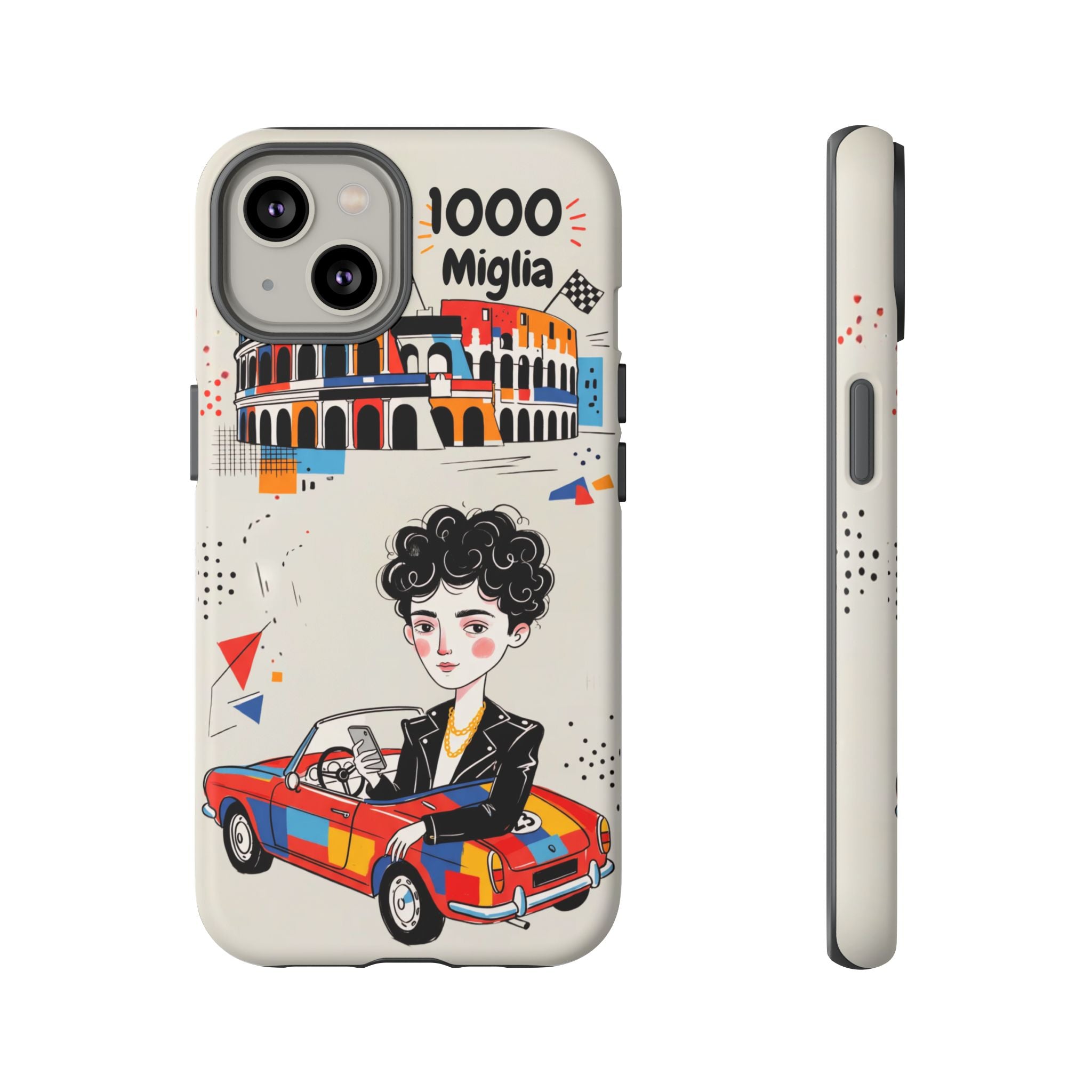 Retro Mille Miglia Car Illustration with Driver iPhone Case