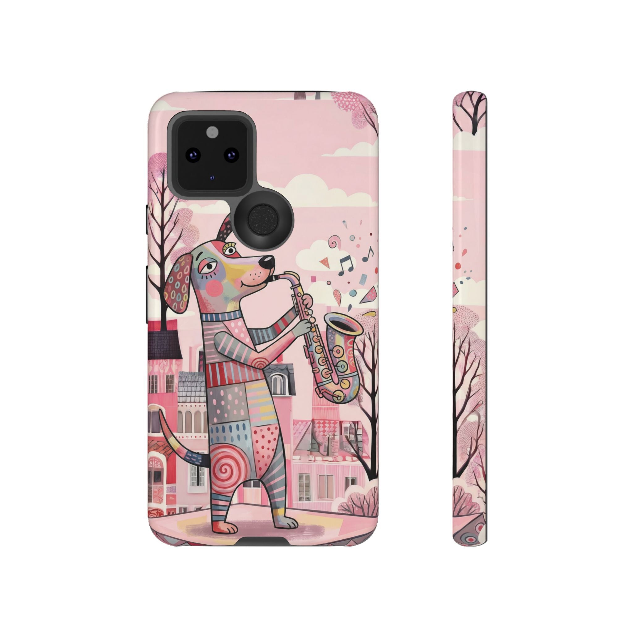 Saxophone Dog Google Pixel Phone Case | Cute Pink Musical Art Protective Case