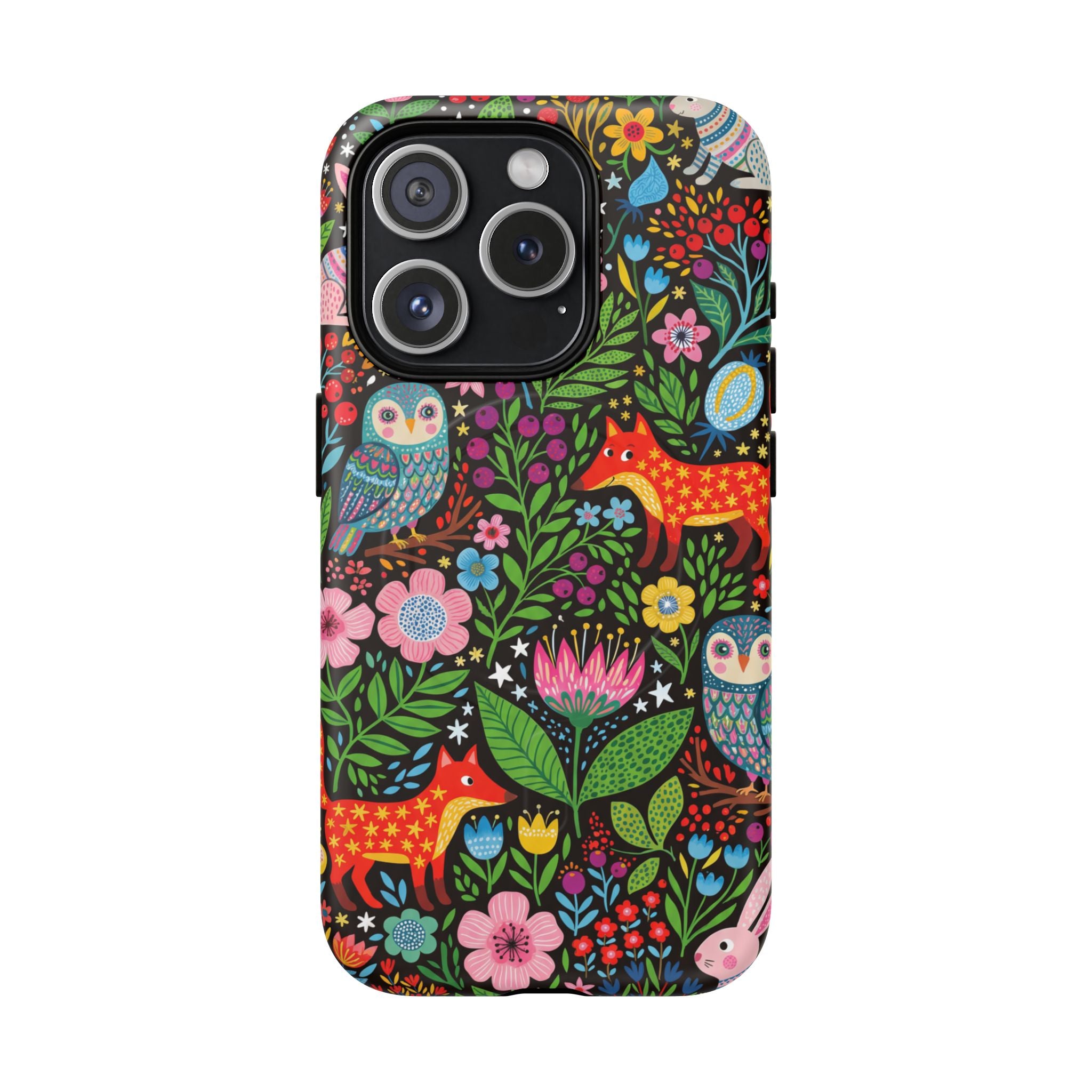 Floral Woodland MagSafe iPhone Case | Colourful Fox & Owl Protective Cover