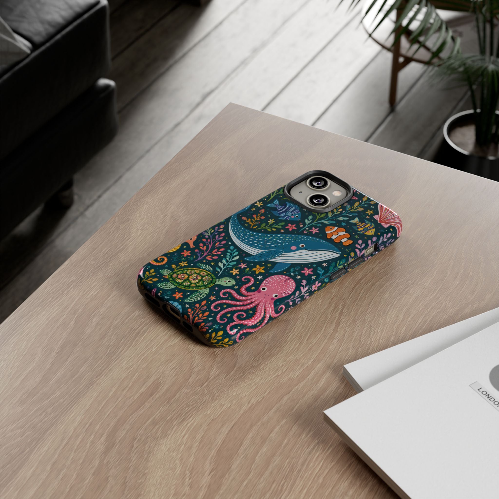 Ocean Creatures Tough iPhone Case | Whale, Octopus & Turtle Underwater Pattern