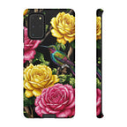 Floral Hummingbird Tough Samsung Galaxy Phone Case | Vibrant Rose & Yellow Garden Protection