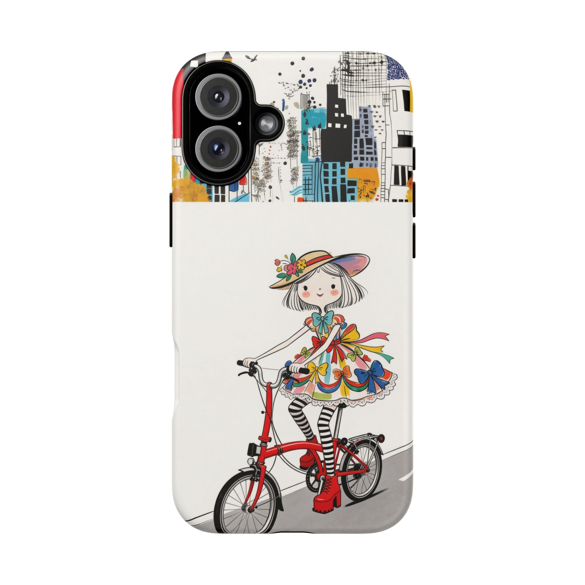 Whimsical Girl on Brompton Bicycle Urban Illustration iPhone Case