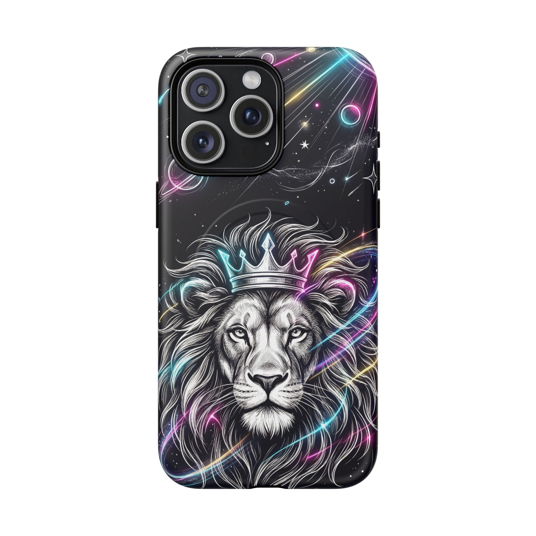 Galaxy Lion MagSafe iPhone Case | Neon Crowned Lion Protective Case