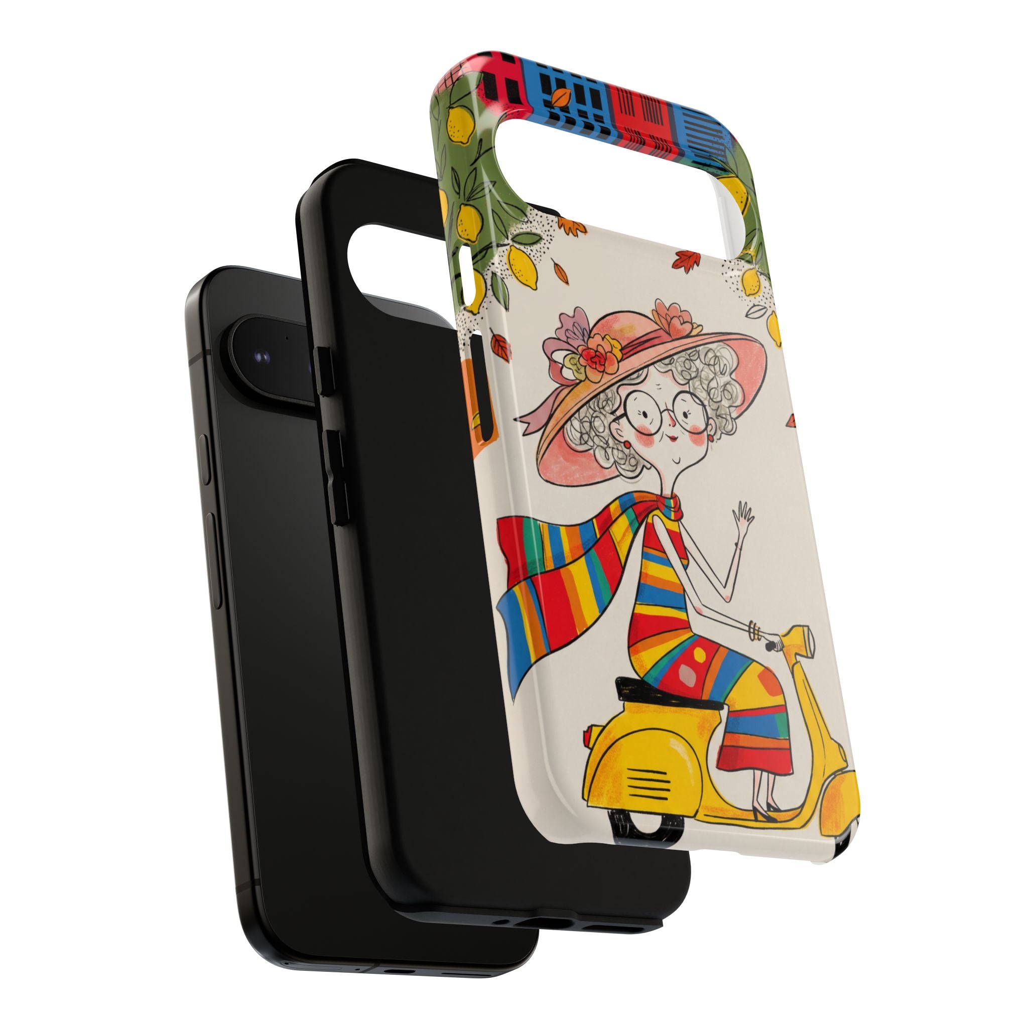 Vintage Scooter Granny Google Pixel Phone Case | Colourful Retro Elderly Lady Design