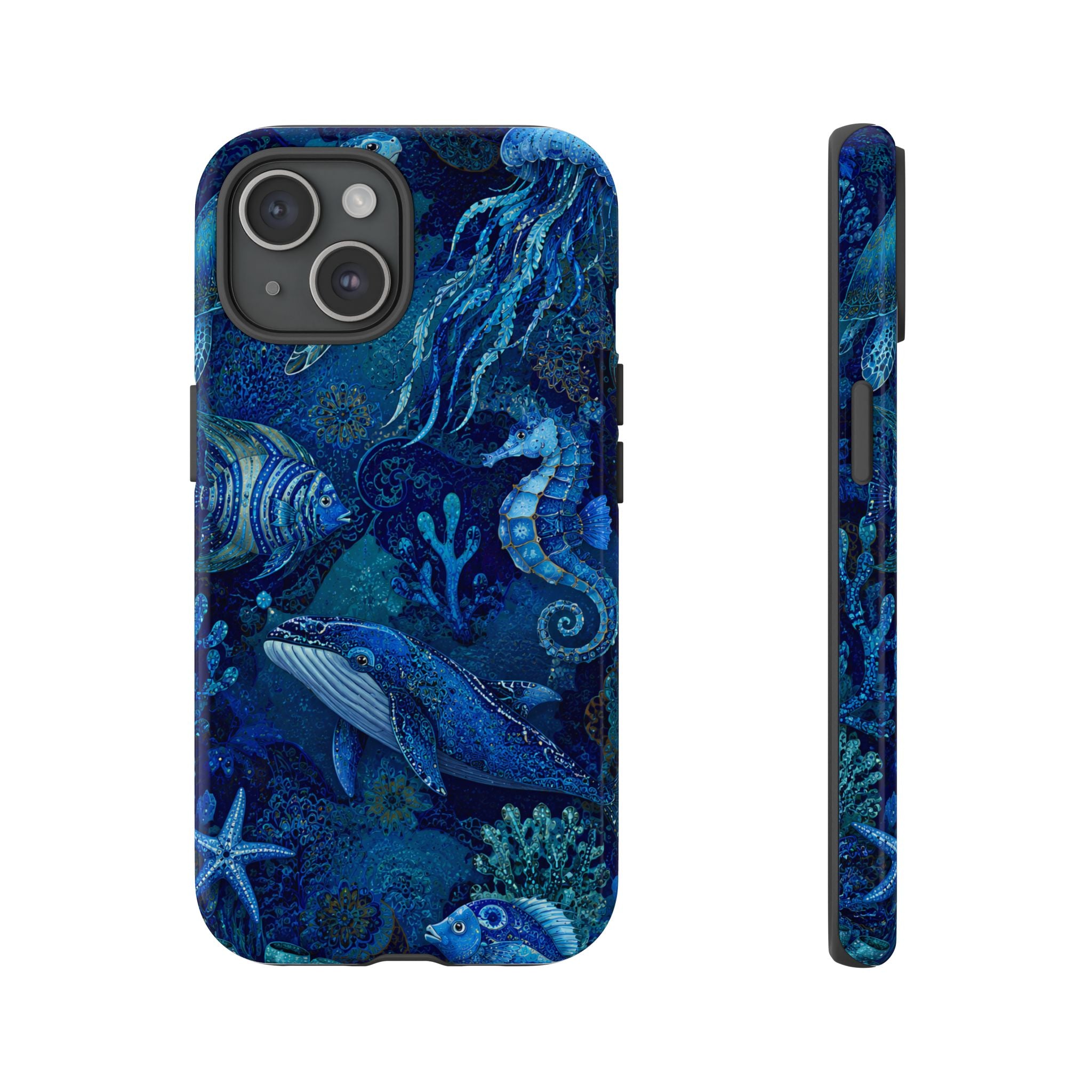 Ocean Animals Tough iPhone Case | Navy Blue Undersea Whale Cover