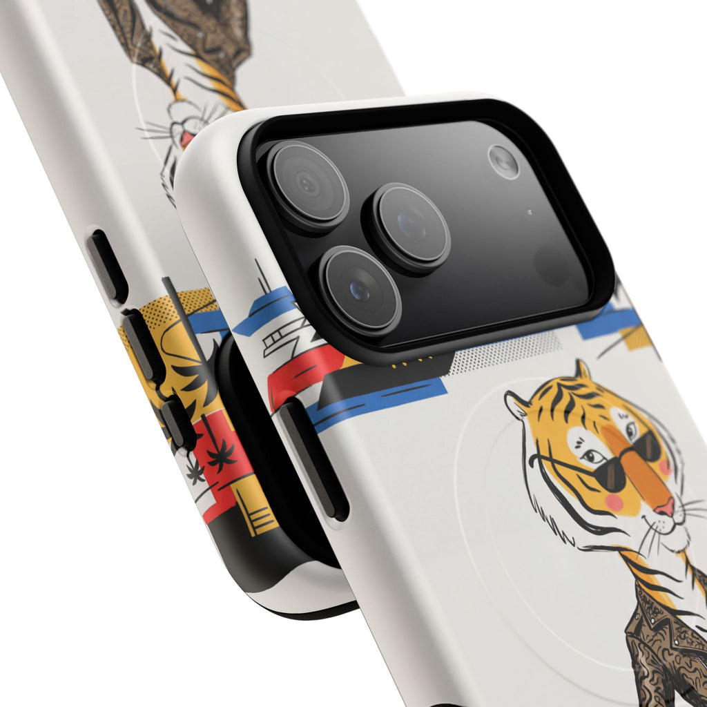 Stylish Tiger with Sports Car Illustration MagSafe iPhone Case