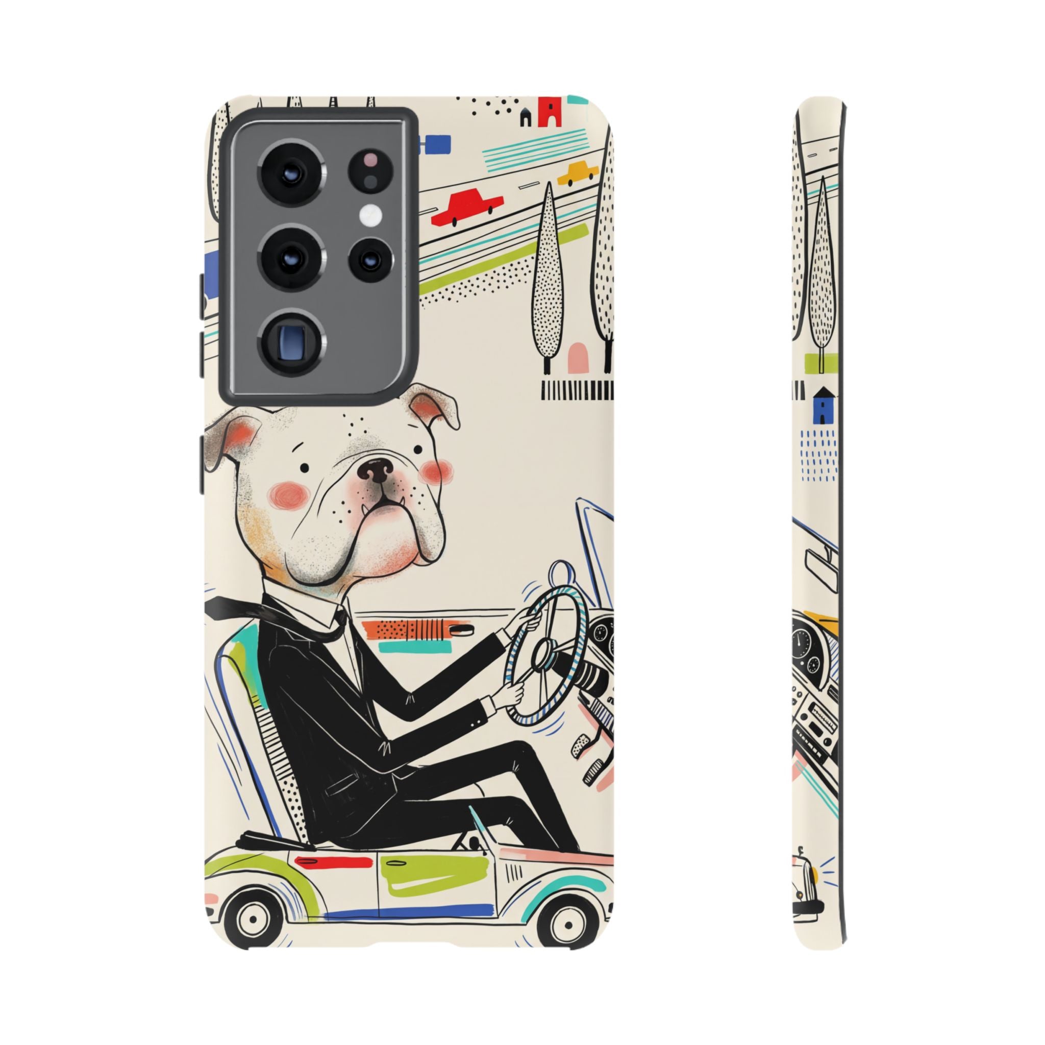 Bulldog Driver Samsung Galaxy Phone Case | Cute Retro Dog Illustration