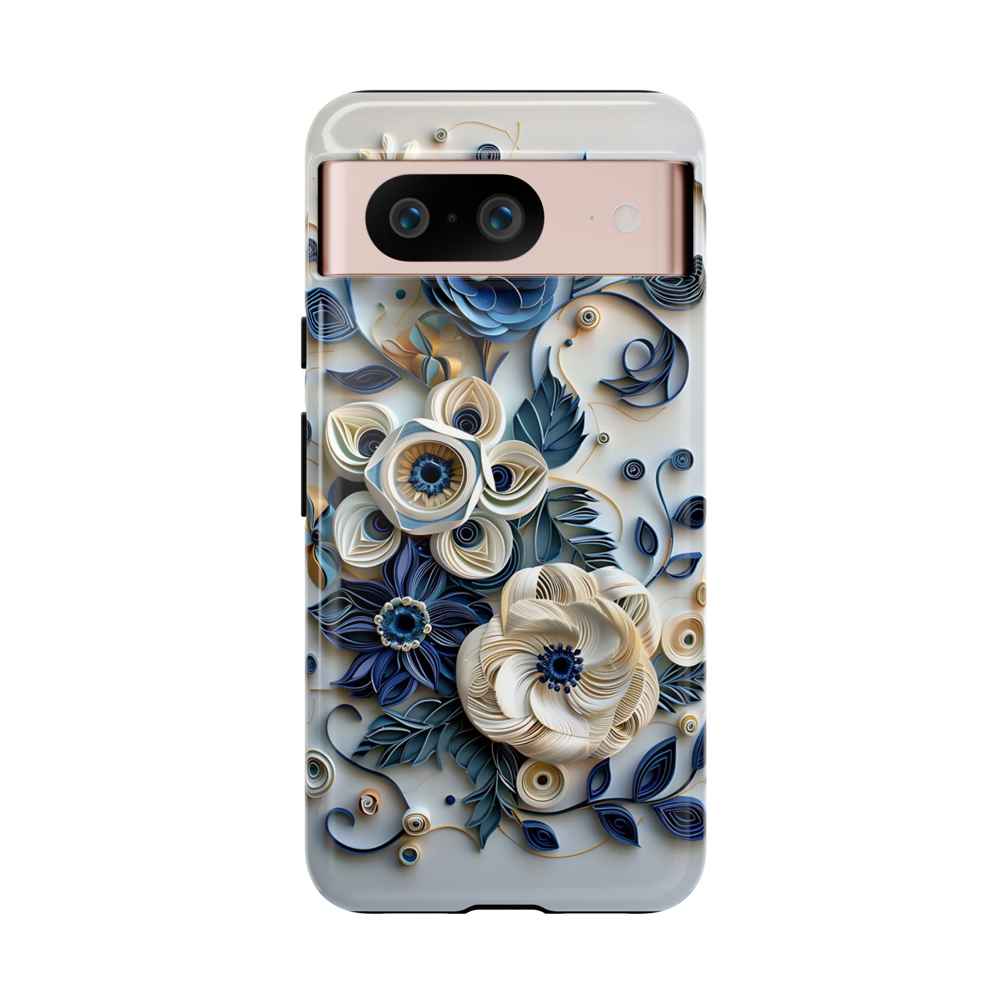 Floral Quilled Art Google Pixel Case — Blue & Cream Decorative Protection