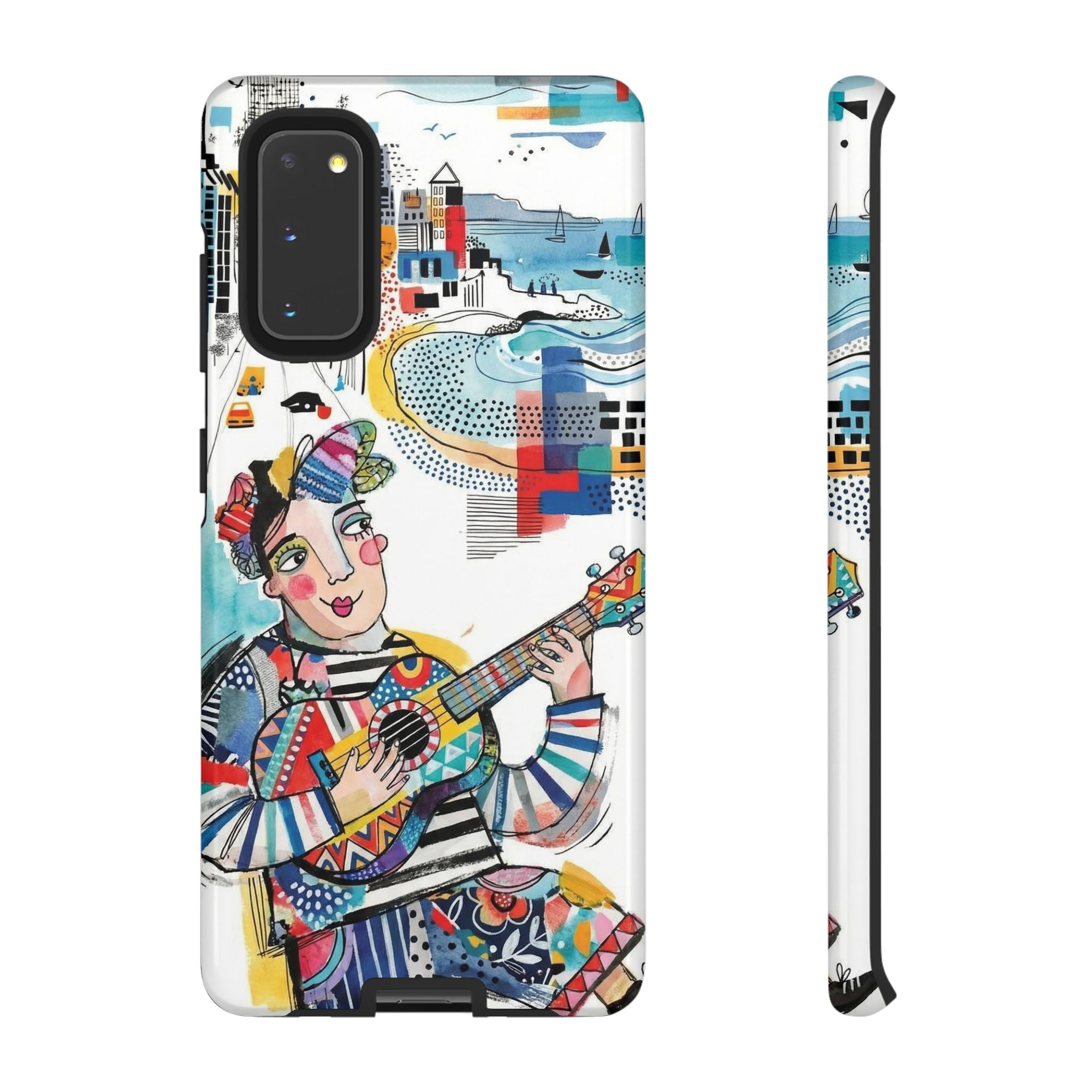 Artistic Musician Samsung Galaxy Phone Case | Colorful Guitar Cityscape Tough Case