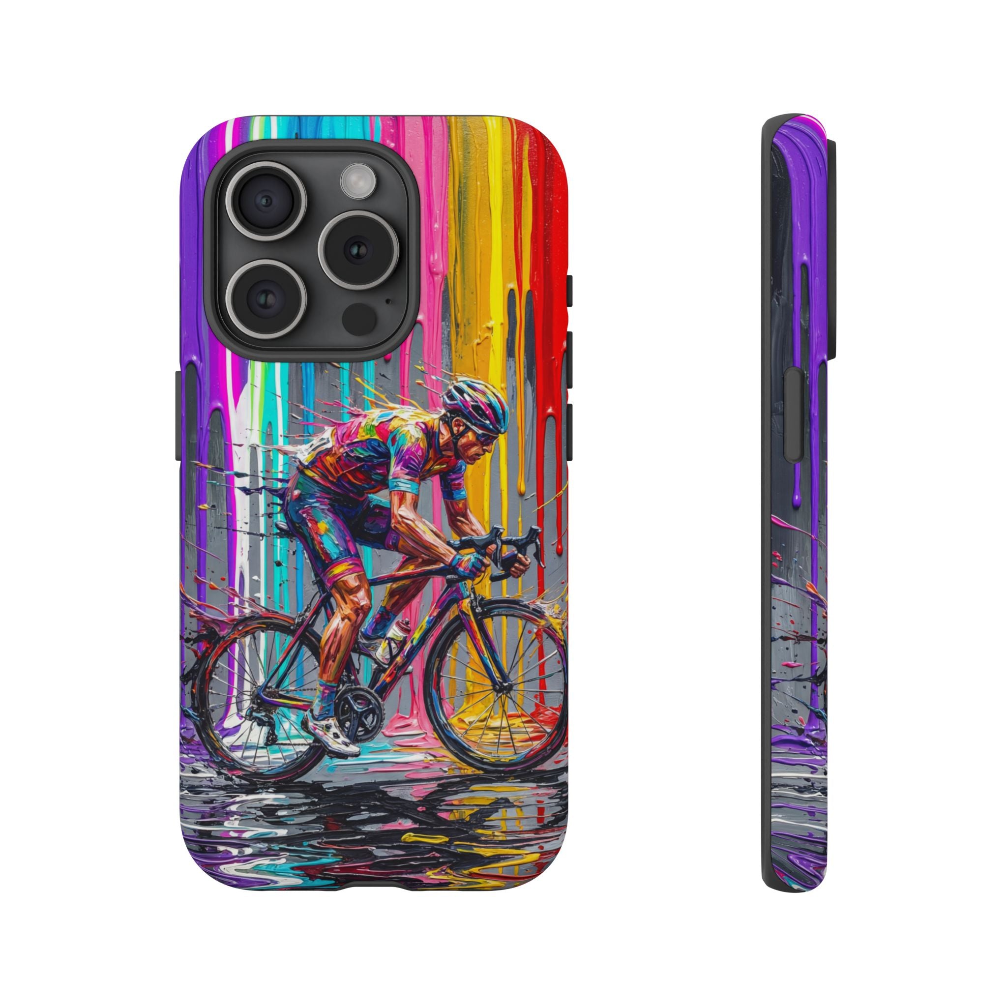 Cyclist Art iPhone Case | Colourful Drip Painting Tough Cases