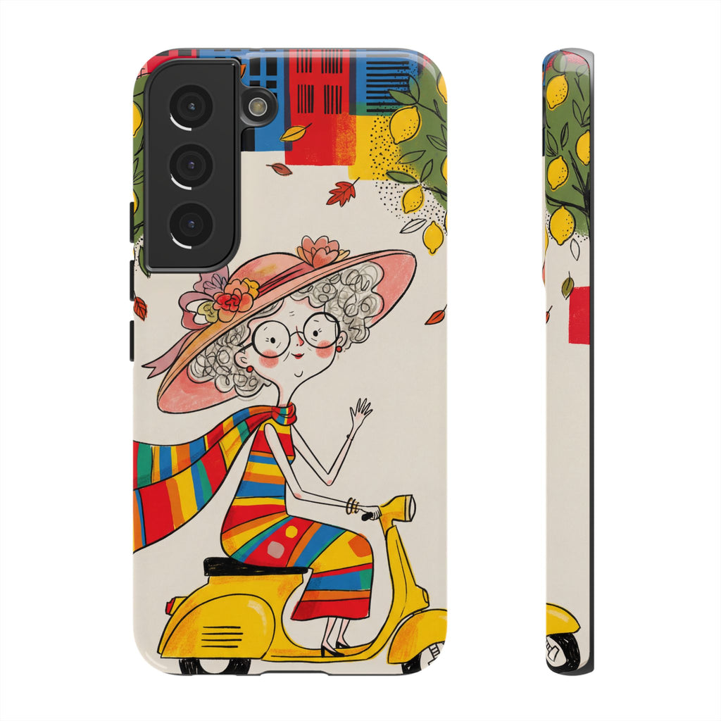 Vintage Scooter Granny Samsung Galaxy Phone Case | Colourful Retro Elderly Lady Design