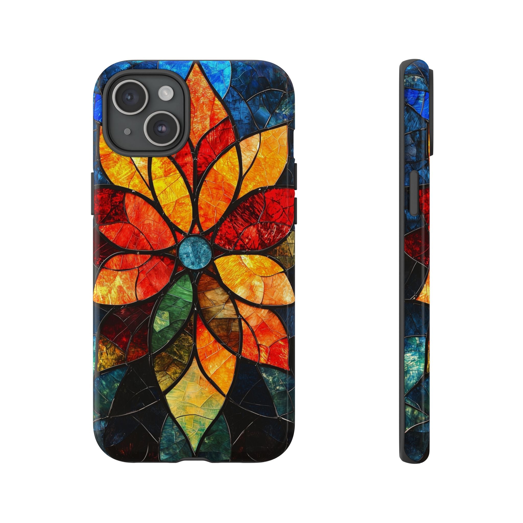 Stained Glass Flower iPhone Case — Colorful Mosaic Protective Cover
