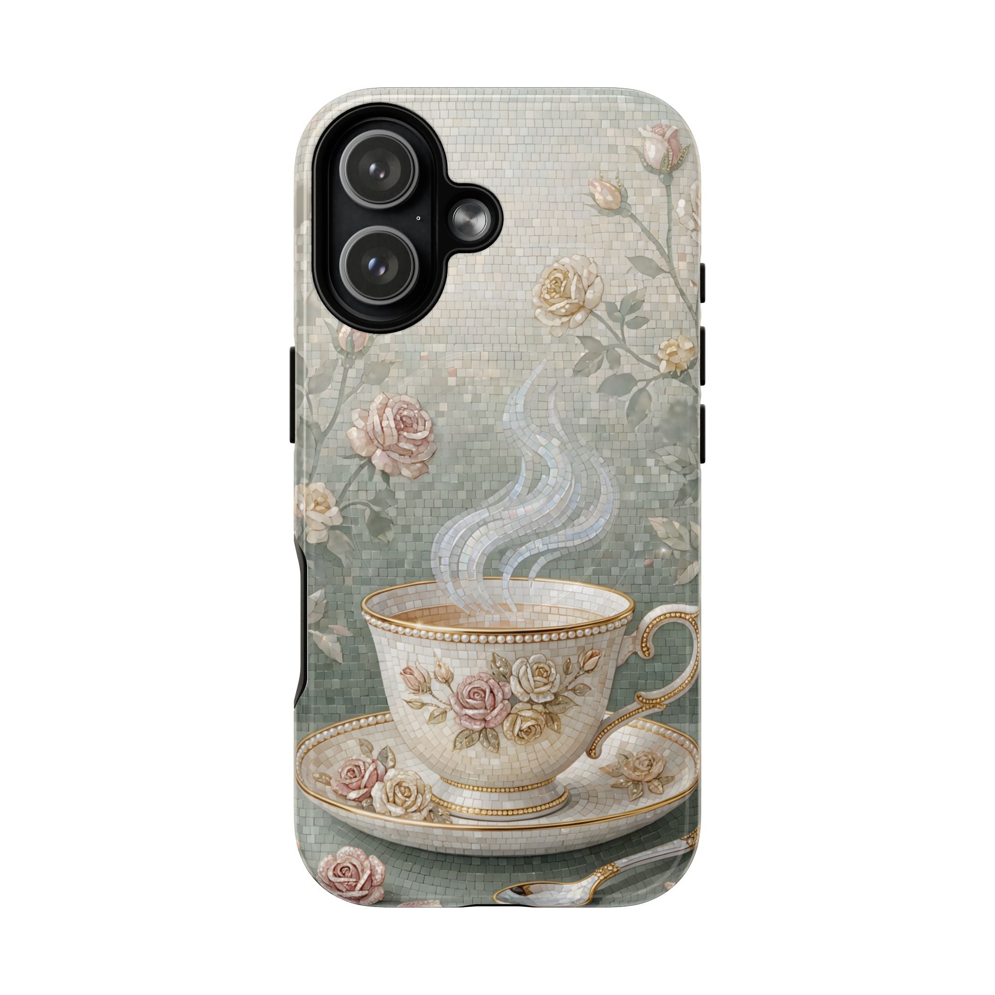 Vintage Floral Teacup MagSafe iPhone Case — Elegant Romantic Smartphone Cover